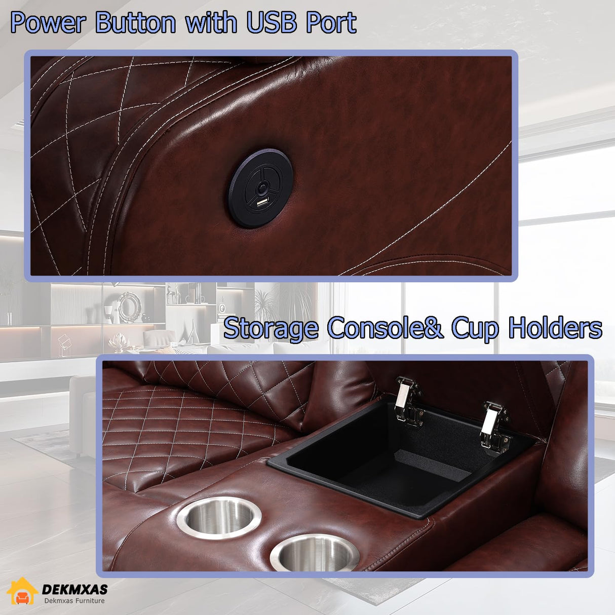 Dekmxas Living Room Set Brown Breathing Leather Sofa Living Room Furniture Set Power Recliner Manual Sofa,Loveseat and Chair with Cup Holders/Storage Console/LED Light for Living Room Dekmxas