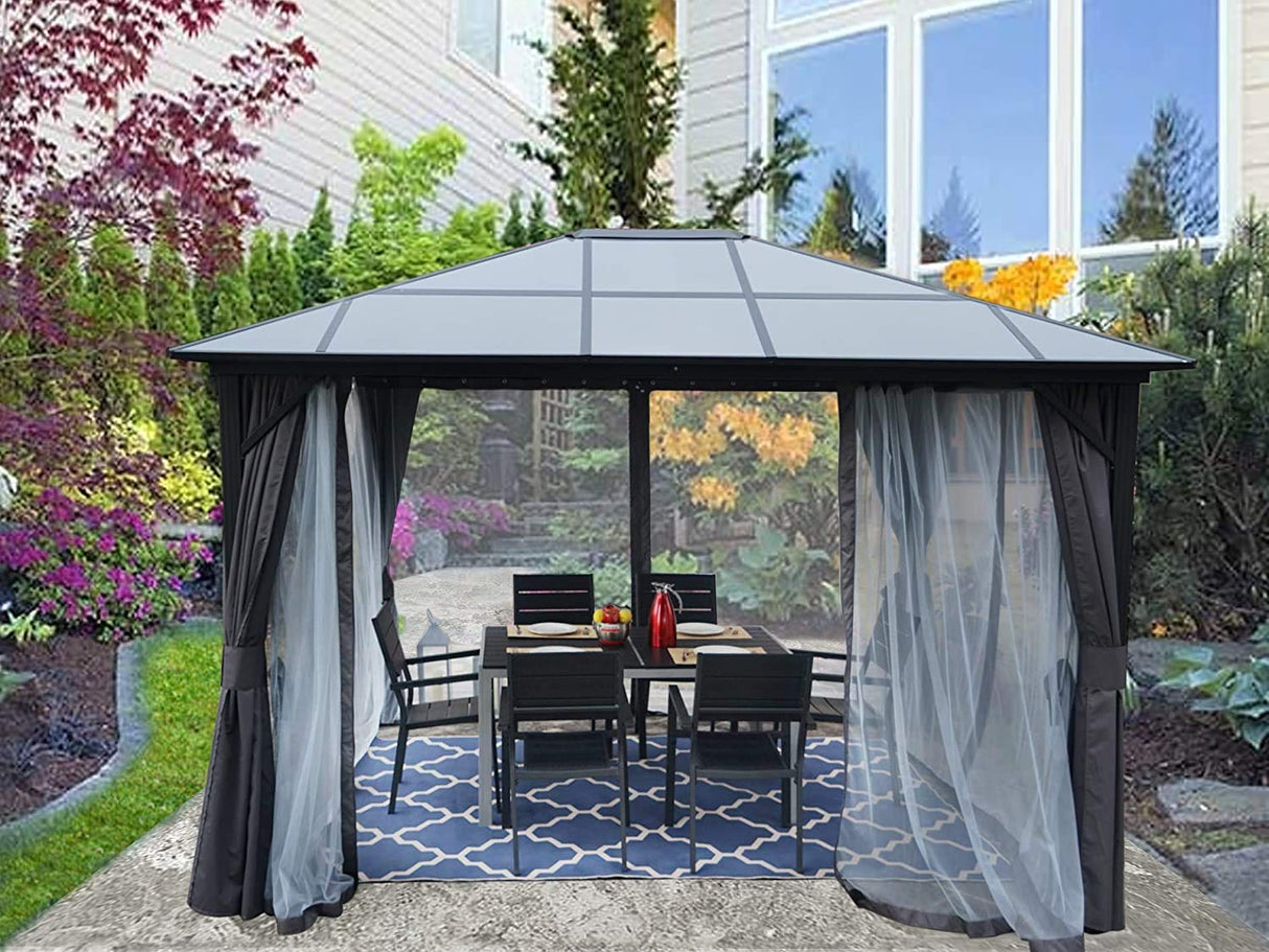 Kozyard Permanent Aluminum Hardtop Gazebo with Composite Polycarbonate Top for Outdoor Patio Lawn and Garden, Curtains and Netting Included (Edward 10ftx12ft) Kozyard
