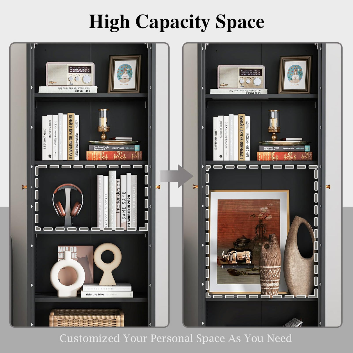 IRONMIX Modern Display Cabinet with Doors, Metal Curio Cabinet with Shelves, 70.87" H Display Cases for Collectibles, 5 Tier Tall Bookshelf, Kitchen Pantry Storage Case for Home Office Living Room IRONMIX