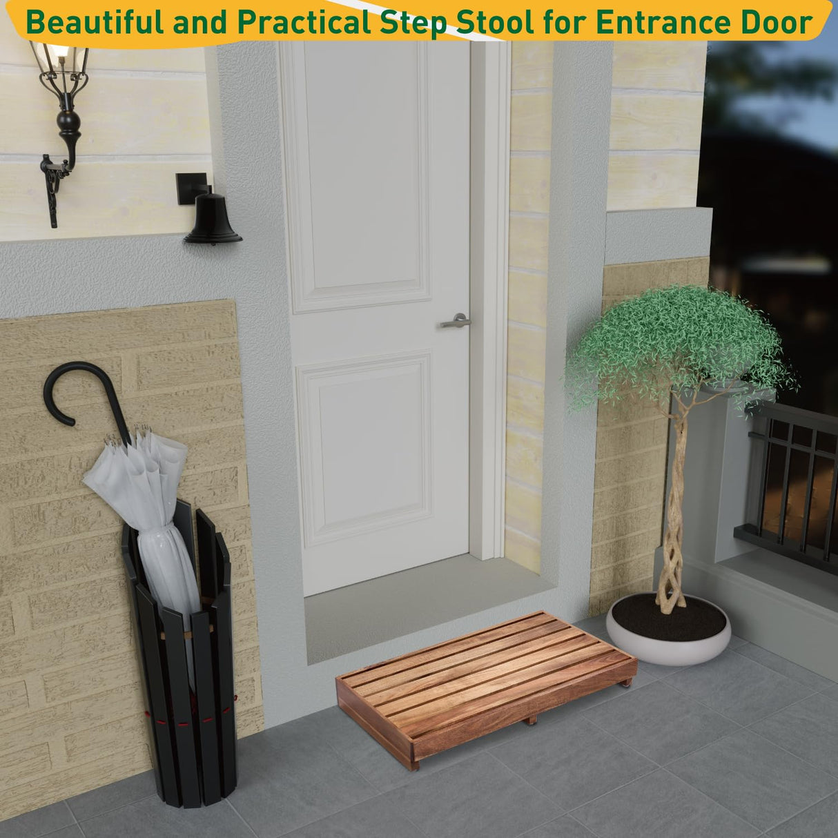 Wooden Step Platform 3.8" Height, Outdoor Steps with Non-Skip Pads for Seniors, Acacia Wood Step Stools for Adults, Stool for Bed, Bathroom, Kitchen, Garden, Stair Assist (No Assembly Required) Buruis