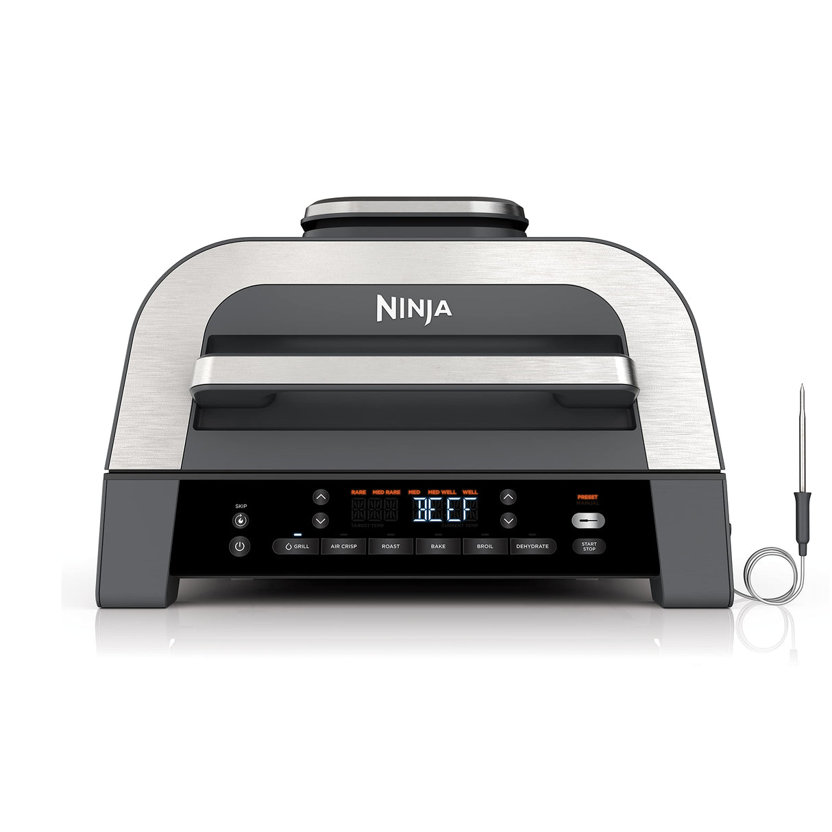 Ninja DG551 Foodi Smart XL 6-in-1 Indoor Grill with Air Fry, Roast, Bake, Broil, & Dehydrate, Foodi Smart Thermometer, 2nd Generation, Black/Silver Ninja