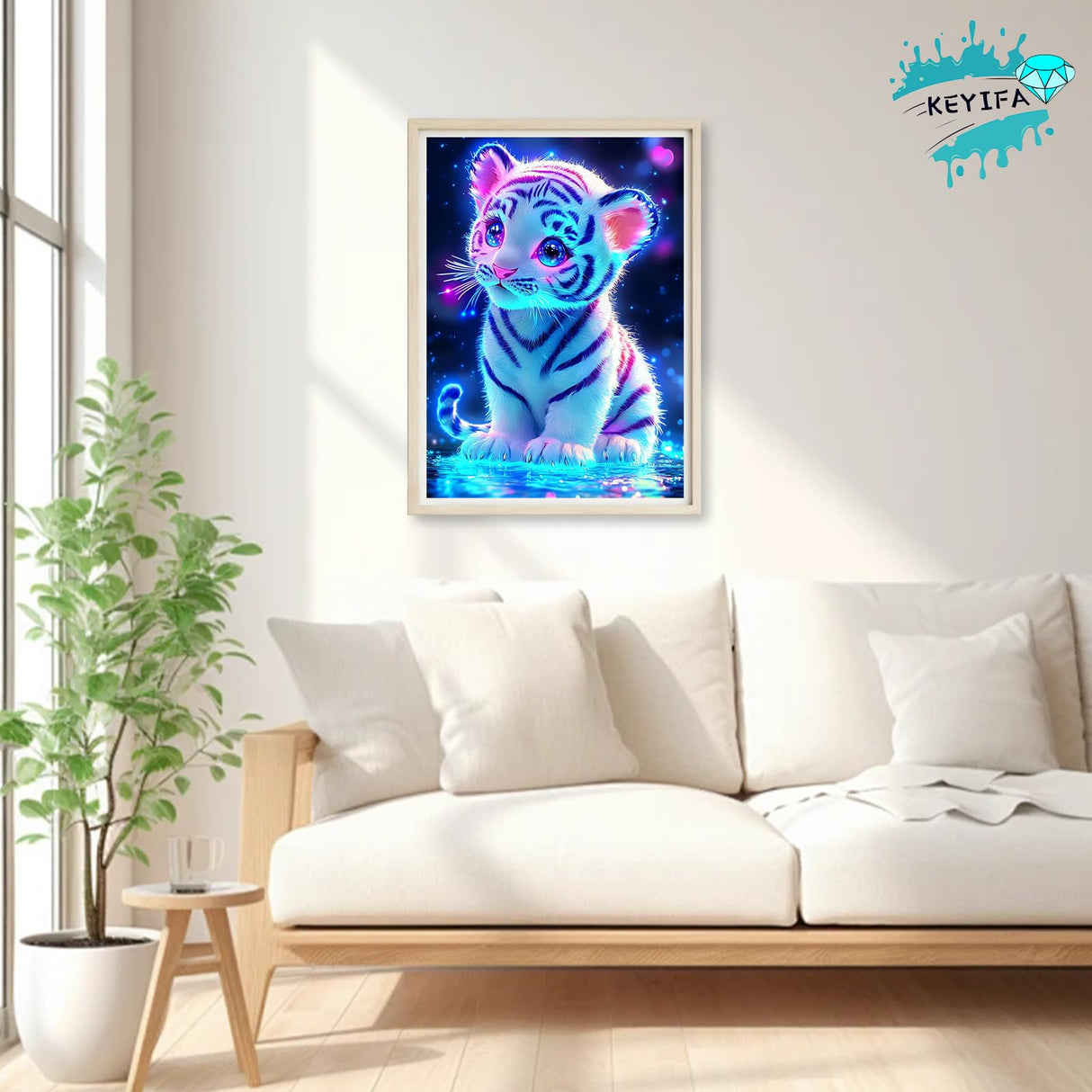 KEYIFA Little Tiger Diamond Art Kits, 5D DIY Diamond Painting for Adults, Round Full Drill, Fantasy Diamonds Dots Mosaic Painting, Crystal Gem Arts Craft for Home Wall Decor 12x16 in KEYIFA