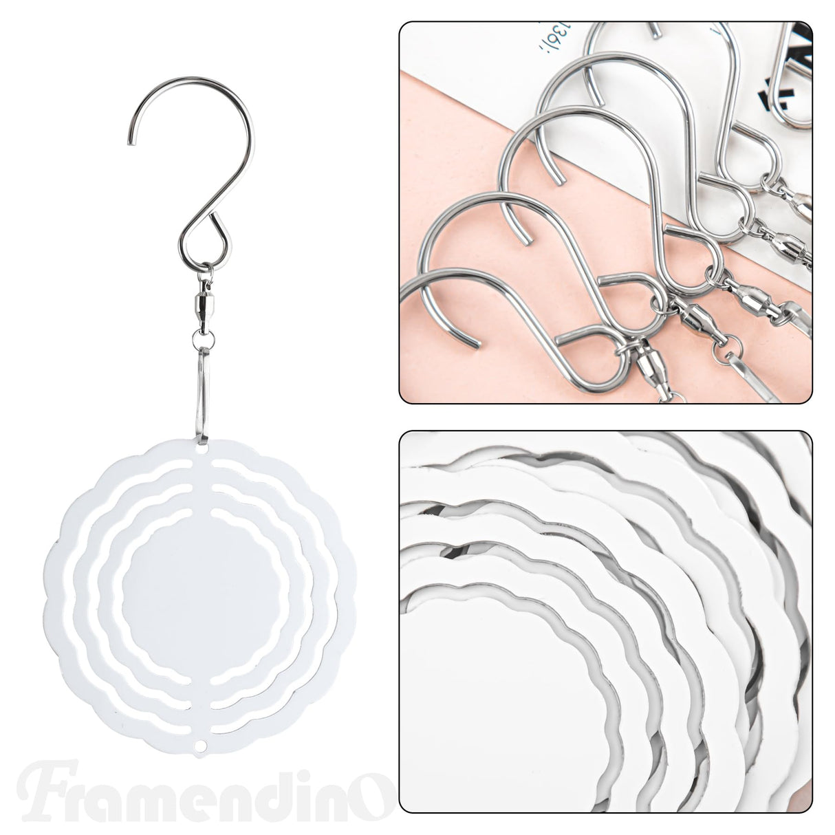 Framendino, 10 Pack 3 Inch Sublimation Wind Spinner Blanks 3D Aluminum Hanging Wind Spinners Ornaments for Indoor Outdoor Gardens Decoration Round Framendino