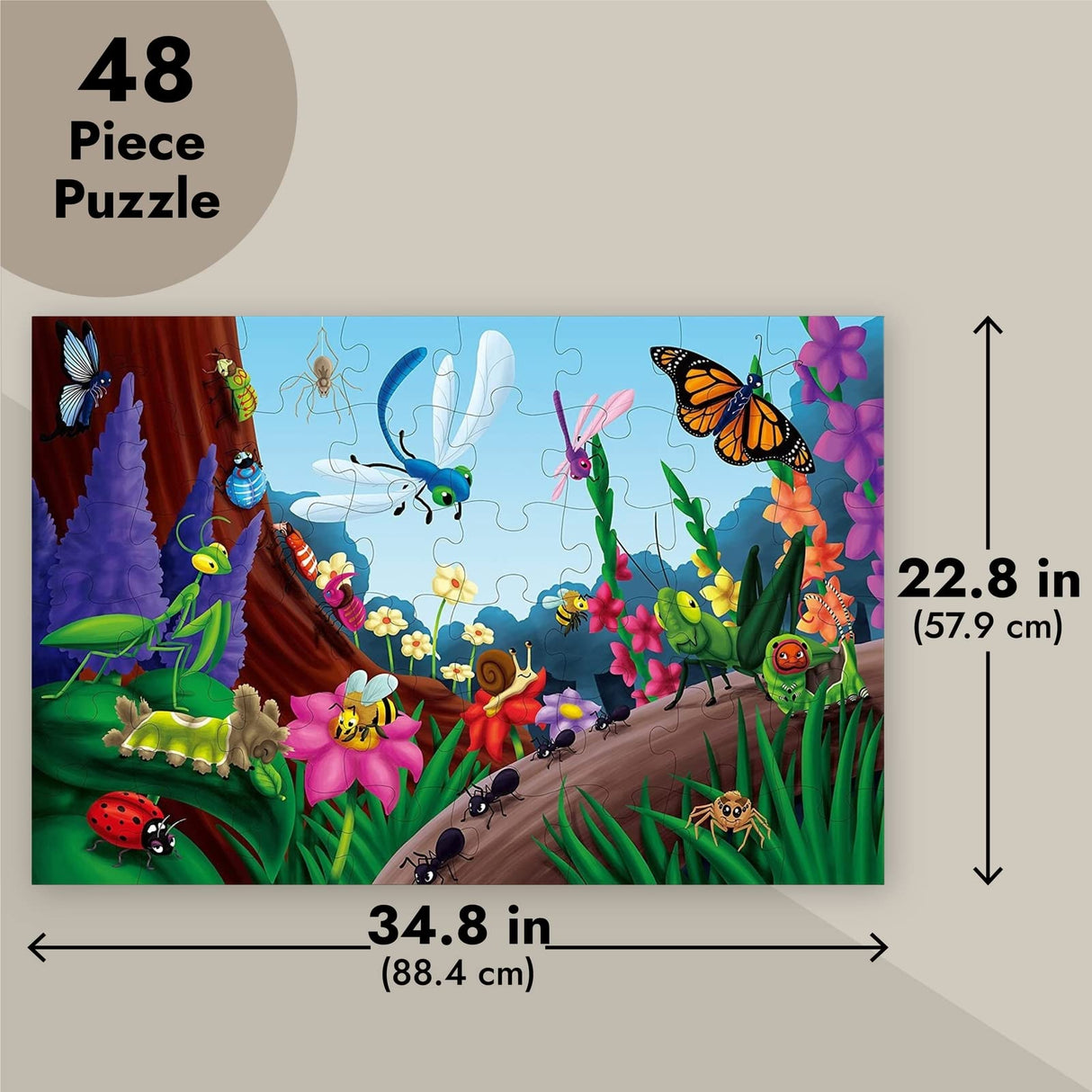 BLUE PANDA 48 Piece Giant Bugs and Insects Jigsaw Puzzle for Kids Ages 3-5 and 4-8, Jumbo Floor Puzzle for Toddler Preschool Learning (2 x 3 Feet) BLUE PANDA