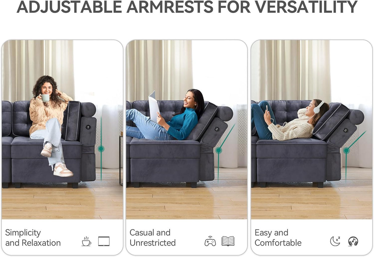 YITAHOME Modular Sectional Sofa, Versatile U-Shaped Couch with Ample Storage, Memory Foam, 6-Seat Convertible Sofa with Adjustable Armrests & USB Port, Fit for Living Room, Blue-gray2 YITAHOME