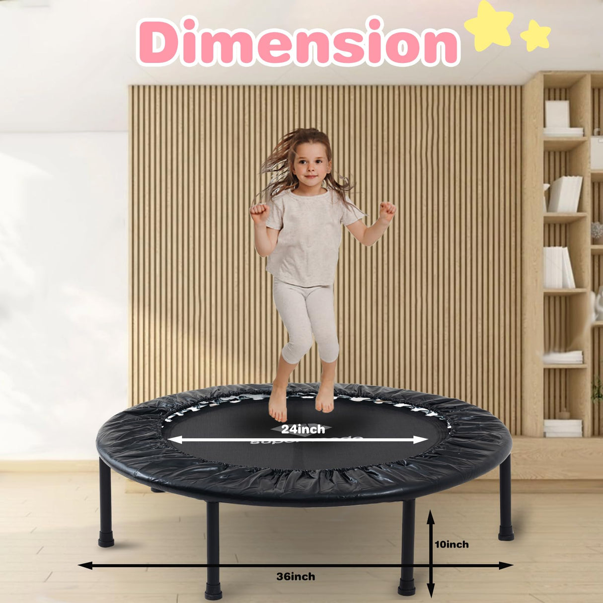 36 Inch Mini ToddlerTrampoline for Kids Ages Over 6 Max Load 170lbs Indoor Small Rebounder Trampoline Gifts for Kids Toddler Trampoline with Safe Cover Black PY SUPER MODE