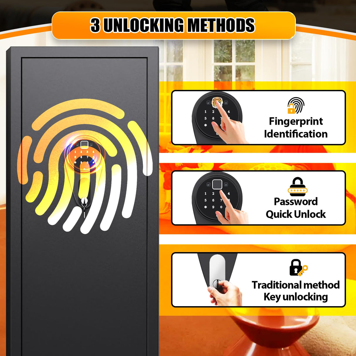 10-12 Gun Safe Biometric,Gun Safe for Rifles and Pistols No Assembly Required, Larage Gun Cabinet With 3 Pistol Pouches Alarm,Gun Locker for Shotguns Fingerprint Adjustable Shelves & Gun Racks FFVVGH