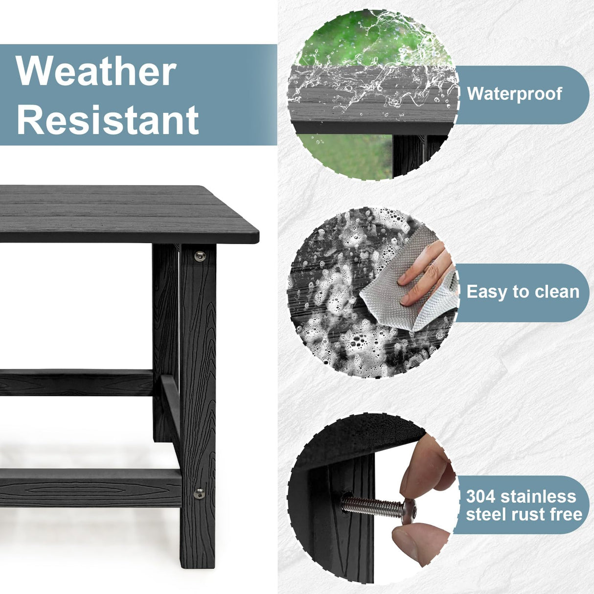 Meluvici Outdoor Side Table, HDPS Single Adirondack Side Table Weather Resistant, Outdoor Table for Adirondack Chair, Outside End Table for Patio, Pool, Deck, Porch, Outdoor or Indoor Use, Black Meluvici