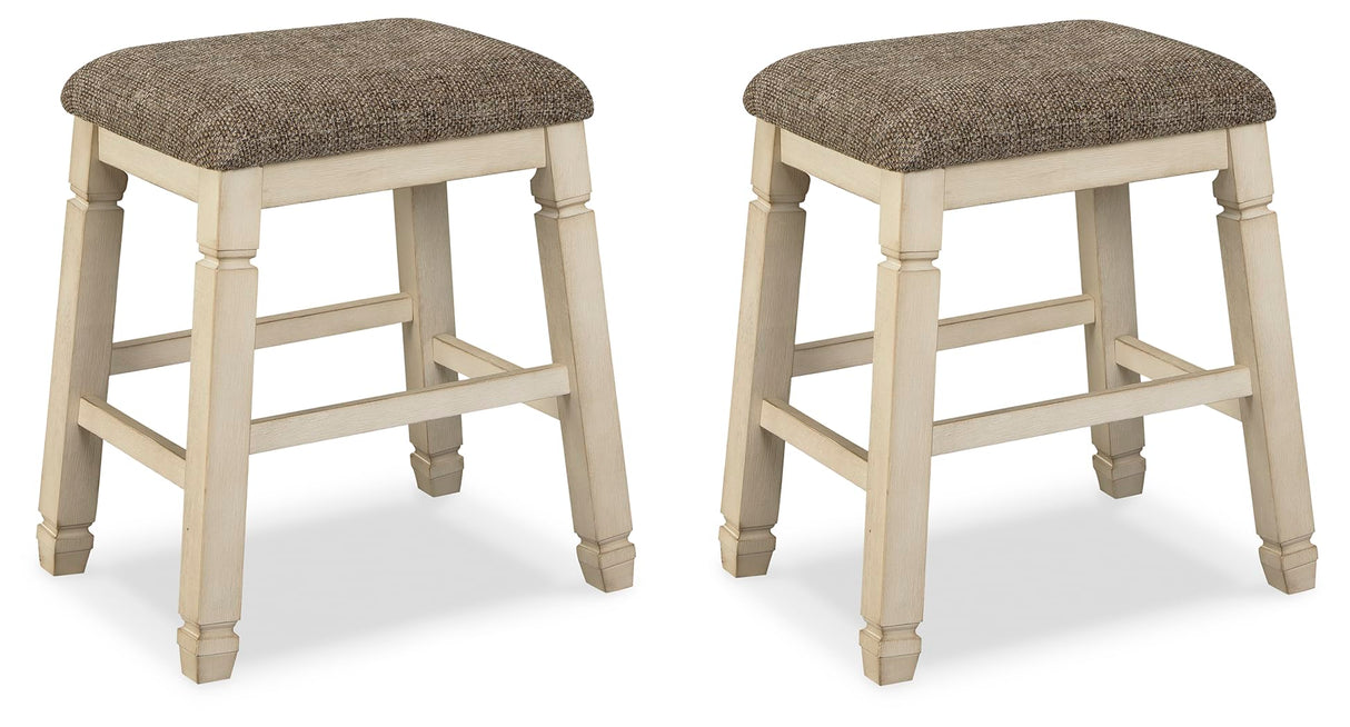 Signature Design by Ashley Bolanburg Farmhouse 24" Counter Height Upholstered Barstool, 2 Count, Whitewash Signature Design by Ashley