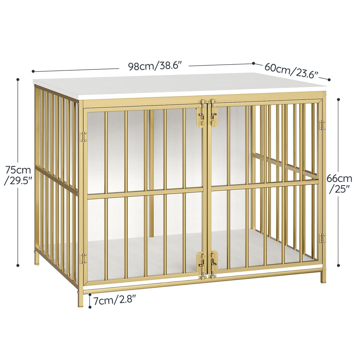 HOOBRO 38.6" Dog Crate Furniture, Wooden Indoor Dog Kennel, Decorative Dog Crate End Table, Chew-Resistant Heavy Duty Dog Crate for Small/Medium Dog, White and Gold DW100GW03 HOOBRO