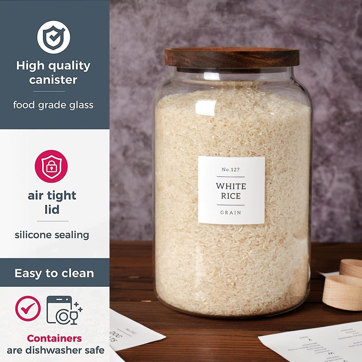 CZSZYGHBAO 2 PCS Large Glass Jar with Airtight Lid, Glass Food Storage Jars for Tea,Spice,Cereal, Egg,Flour,Coffee and More(1 gallon/4000 ml) CZSZYGHBAO