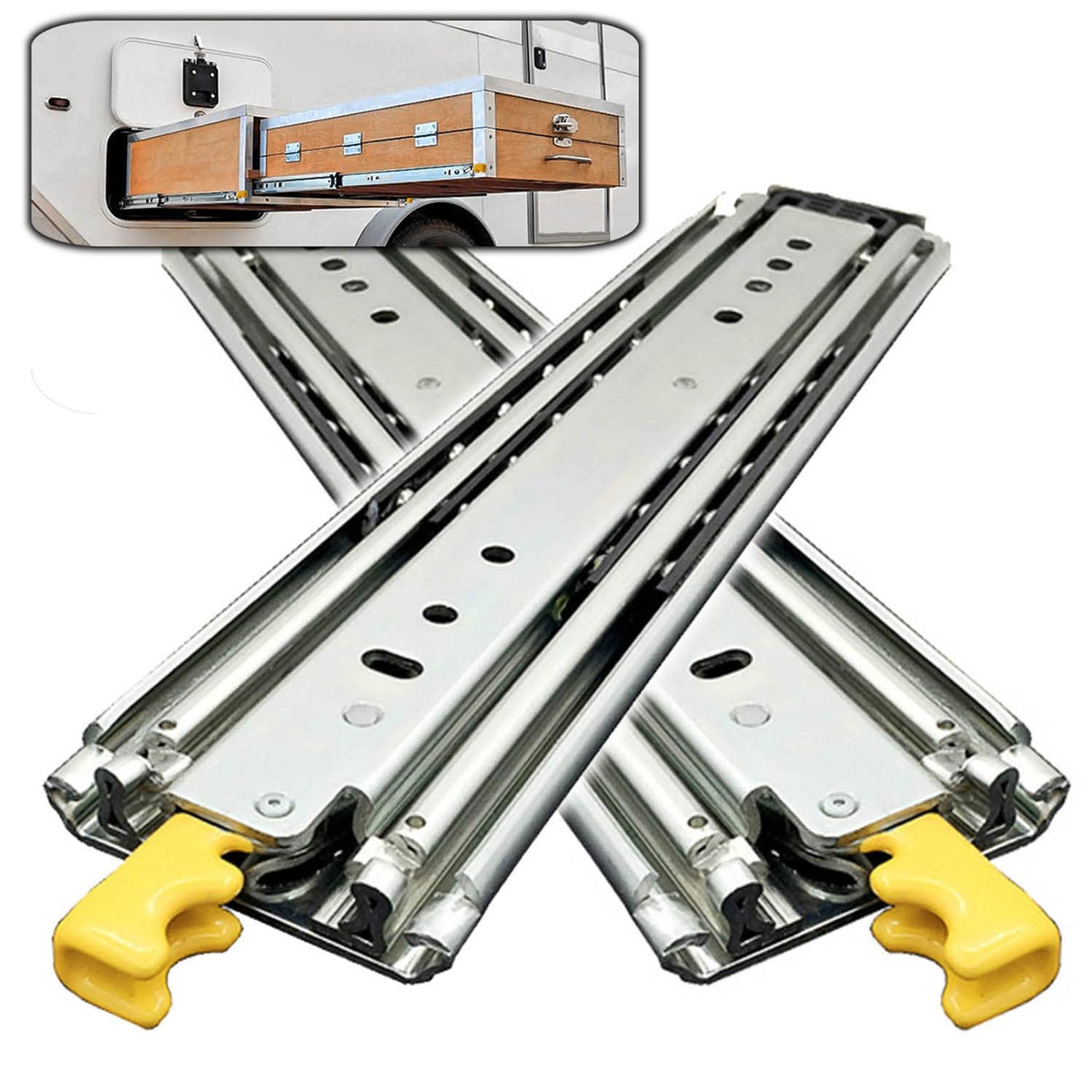 2pcs Heavy Duty Locking Drawer Slide, Steel Metal Full Extension Drawer Slides Side Mount 40" 48" 56" 64" 72" 80", 400 Lb Load Capacity, for Retrofitting Motorhomes/Roll Out Shelves (Size : 64in(160c Generic