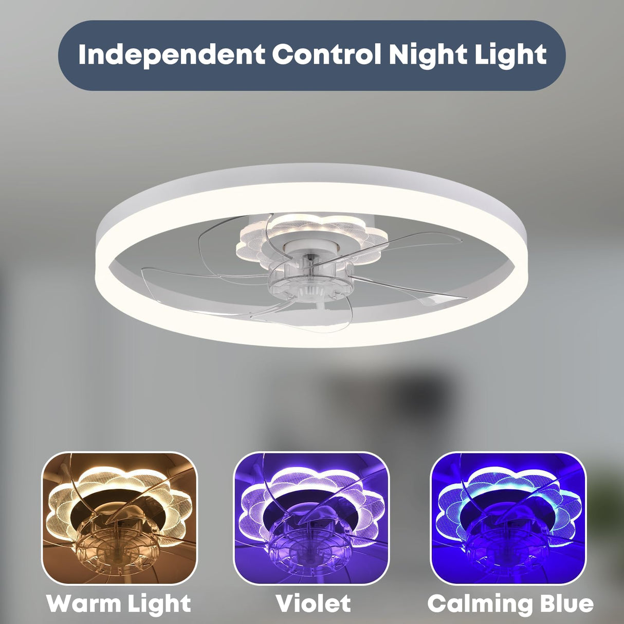 Fszdorj 20‘’ Ceiling Fan with Light, Upgraded Low Profile Fan, Flush Mount Ceiling Fan, 6 Speeds, Dimmable LED, App & Remote Control, Quiet DC Motor, for Bedroom, Living Room, F115 White Fszdorj
