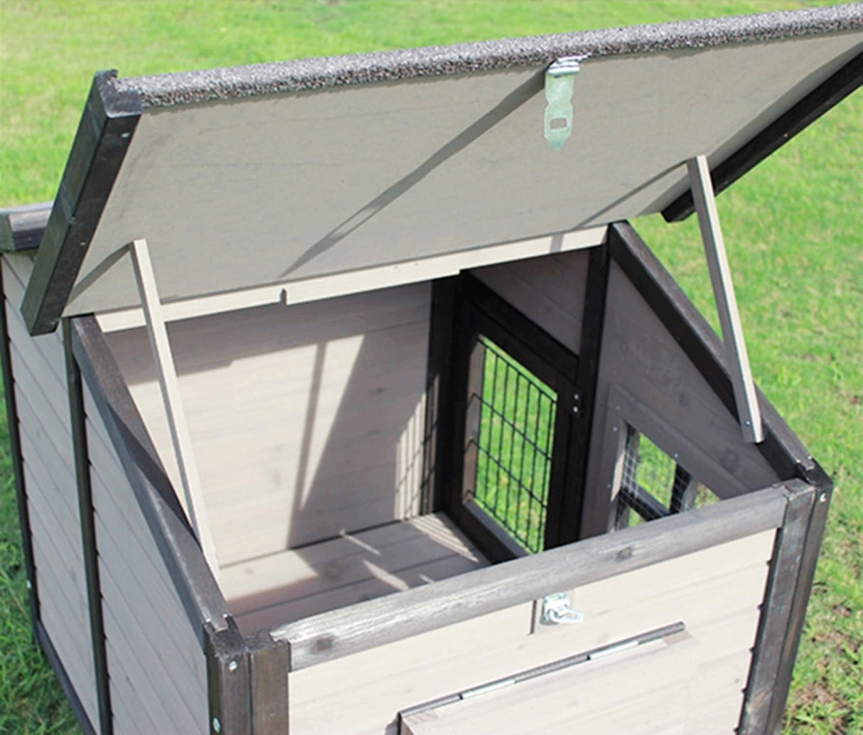 YAOYEENPR Large Insulated Outdoor Dog House for Large Breed Dogs, Weatherproof Wooden Dog Shelter with Elevated Floor and Asphalt Shingles Roof YAOYEENPR