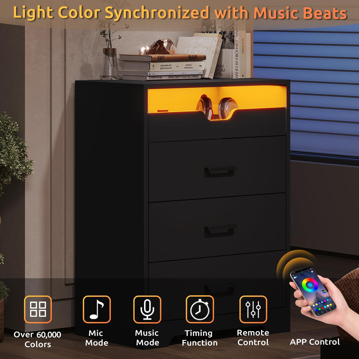 Hasuit Dresser with LED Lights for Bedroom, Tall Dresser with 3 Drawers and Pull-out Tray, Black Chest of Drawers Bedroom Storage Organizer, Dimensions 15.6" D x 21.7" W x 30.1" H Hasuit