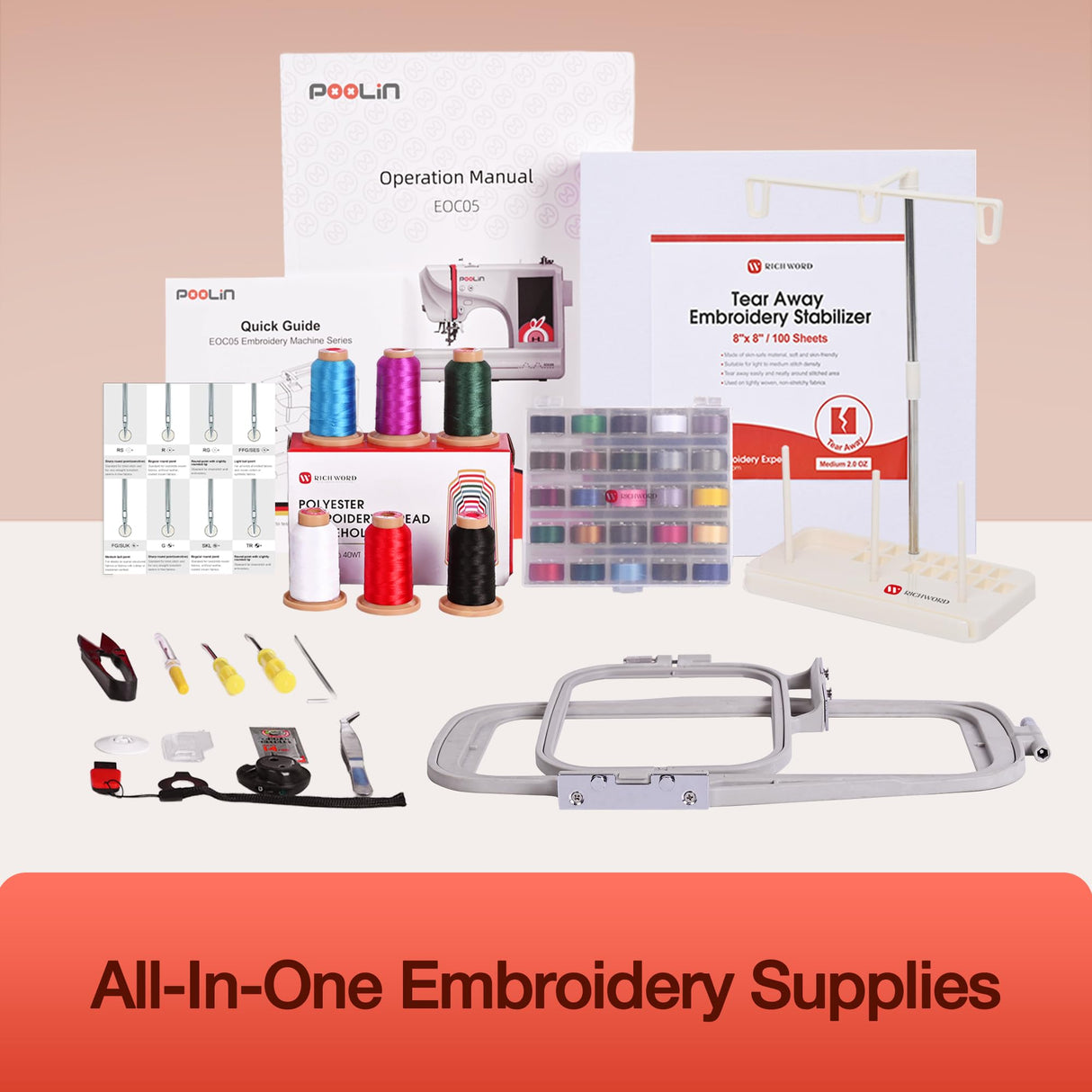 EOC05 Embroidery Machine 4 x 9.25 Inch Large Hoop Embroidery Area,Computerized Embroidery Machine with 7 Inch LCD Color Touchscreen,USB,with Starter Bundle Machine Embroidery for Beginners Poolin