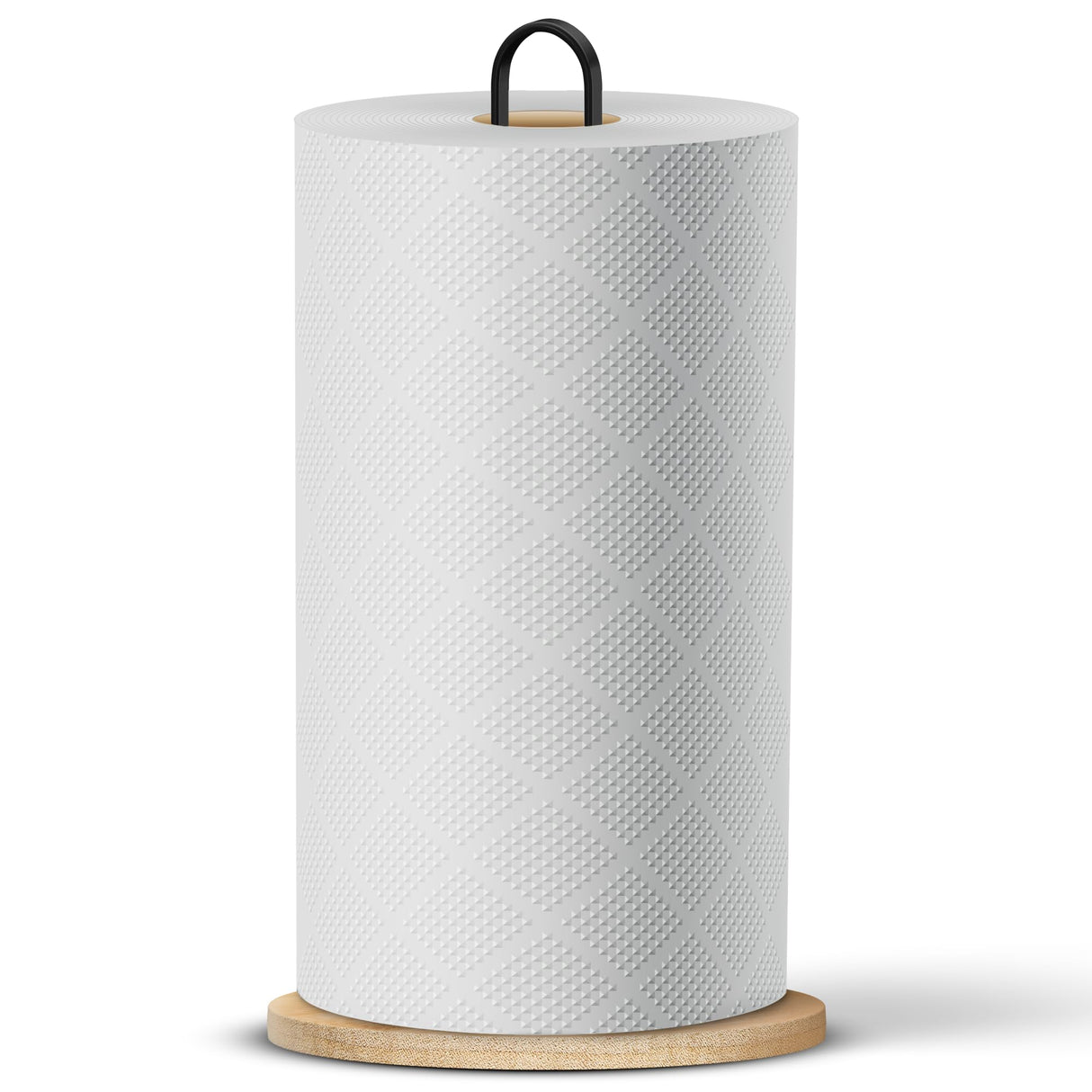 Paper Towel Holder - Wooden Paper Towel Holder with Non-Slip Wood Base, Minimalistic Modern Style, Countertop Paper Towel Holder, Black Paper Towels Holder, Paper Towel Stand for Kitchen, Home, Office Bambüsi