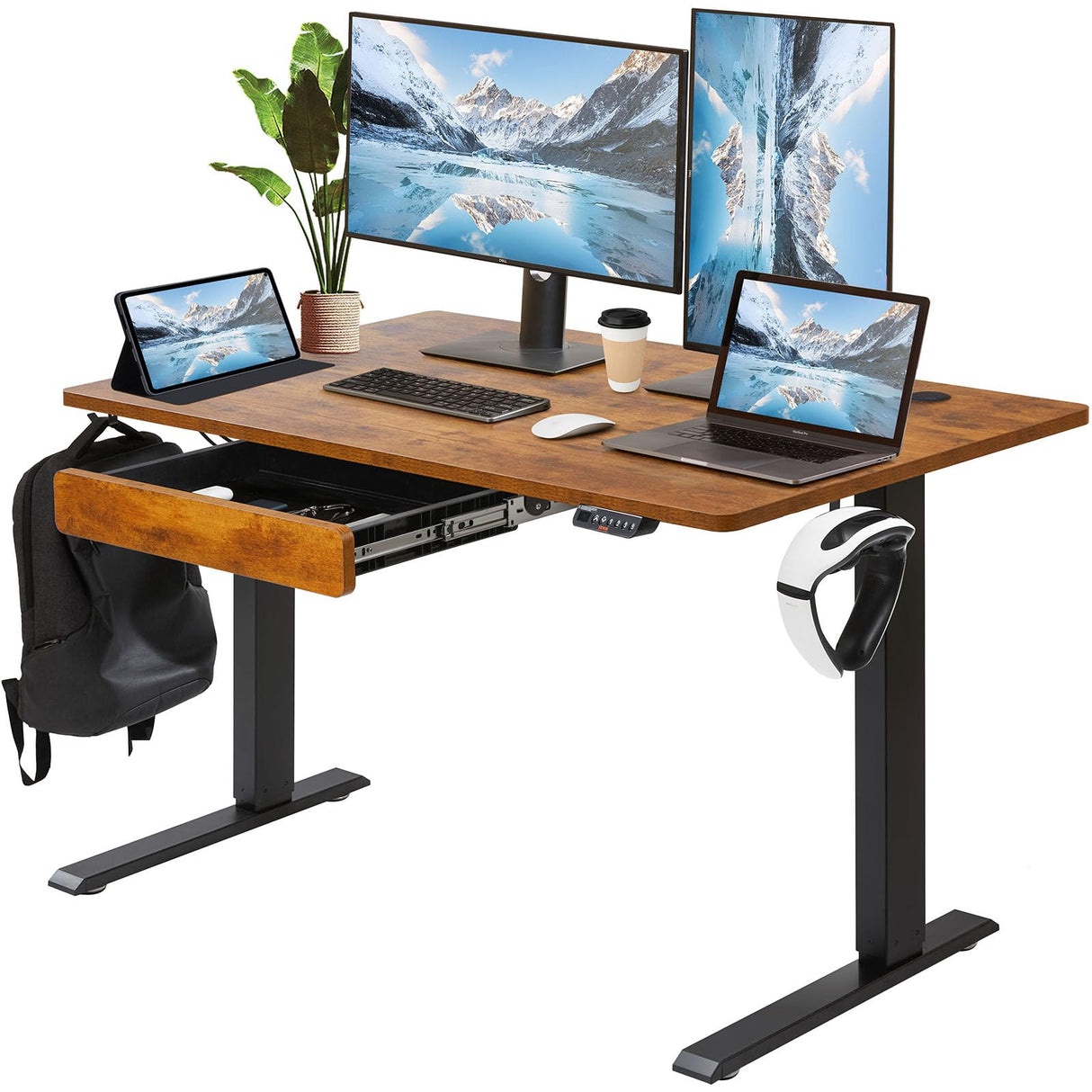 VEVOR Standing Desk with Drawers 47.2 x 23.6 Inch Adjustable Desk with Whole Piece Desk, Electric Standing Desk 180 LBS Height Adjustable Desk Sit Stand Up Desk for Home Office VEVOR