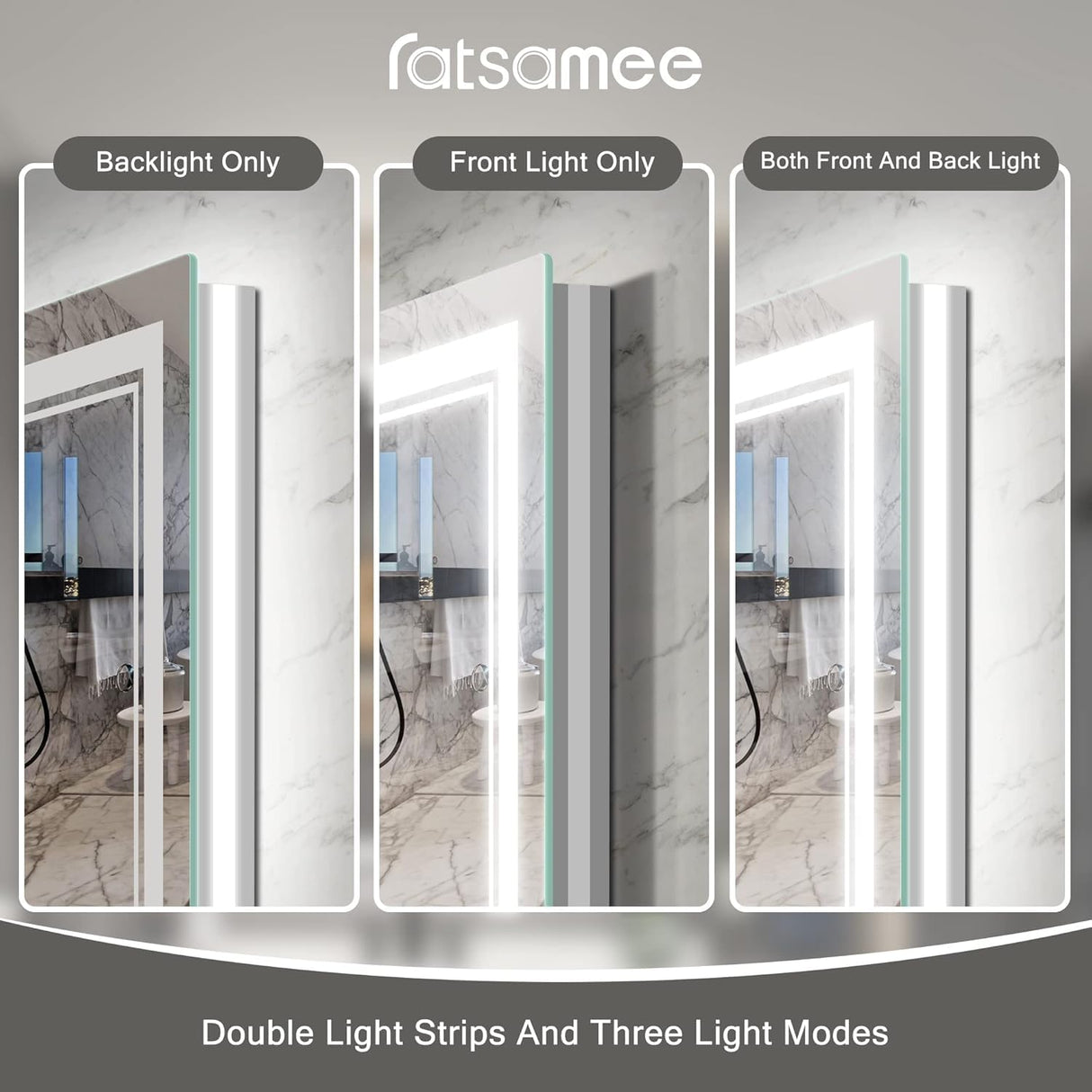 Ratsamee 60x40 Inch Led Mirror for Bathroom with Front Light and Backlit, Dimmable Anti Fog Wall Bathroom Mirror with Led Lights, Water Proof, Decor Vanity Mirror Ratsamee