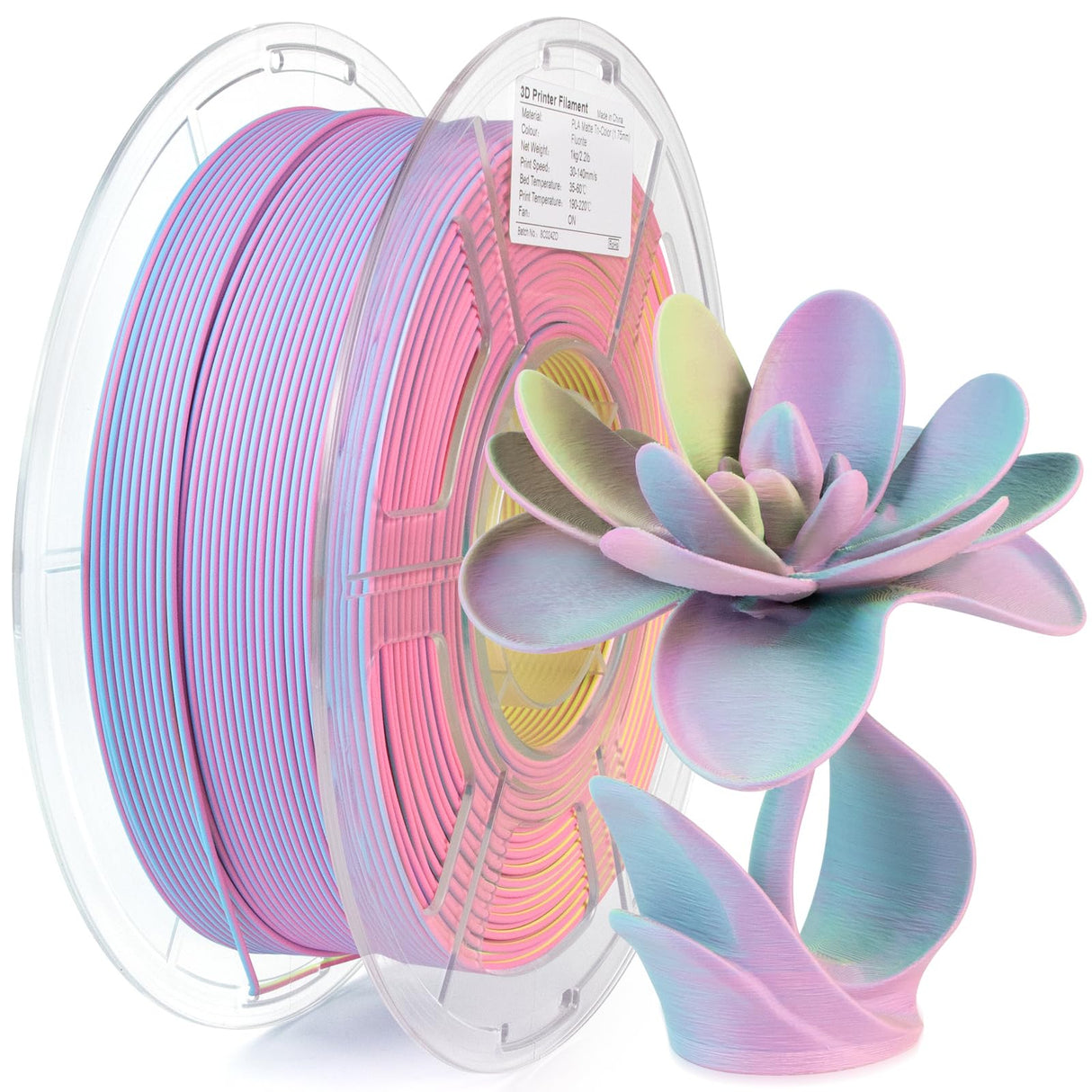 iSANMATE Matte Tri Colors PLA Filament 1.75mm, 3-in-1 Color Rainbow Filament, Coextrusion 3D Filament, Rapid Magic Color Change Filament 1.75mm, Dimensional Accuracy +/- 0.03 mm,Fluorite 1KG/Spool iSANMATE