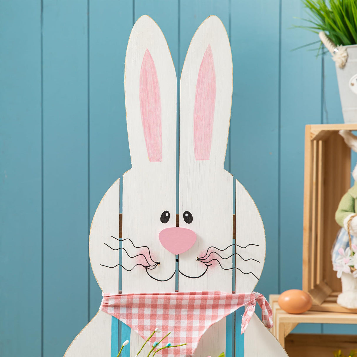 Glitzhome 30"H Easter Wooden Bunny Porch Decor,Standing Bunny Sign Decoration for Home or Yard glitzhome