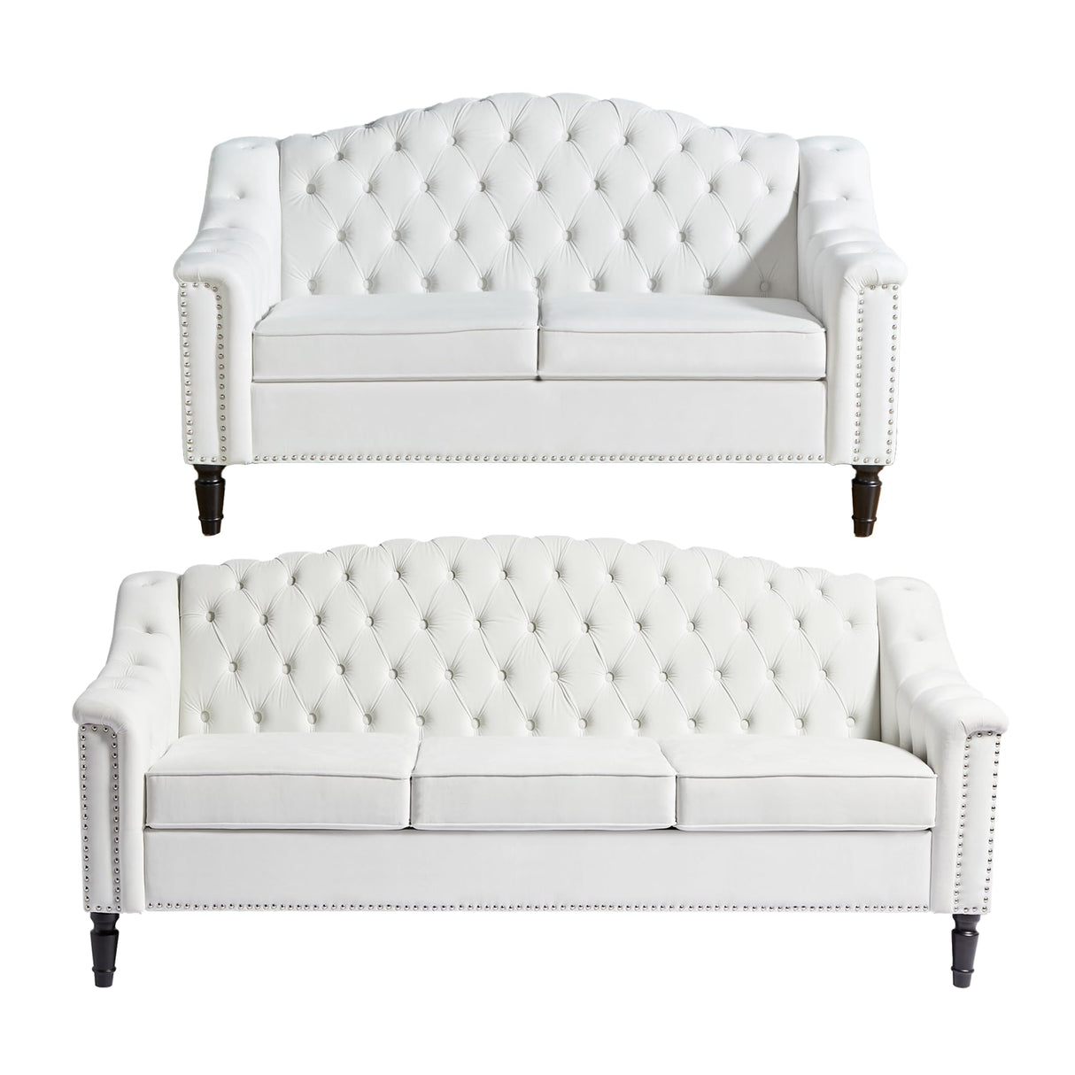 SUJOUCRAFT Chesterfield Camelback Loveseat & 3-Seater Sofa, Living Room Soft Fabric Sofa Couch Set, Mid-Century Elegant Sectional Couches with Deep Seat Tufted Backrest (Velvet-Camelback-2+3, White) SUJOUCRAFT