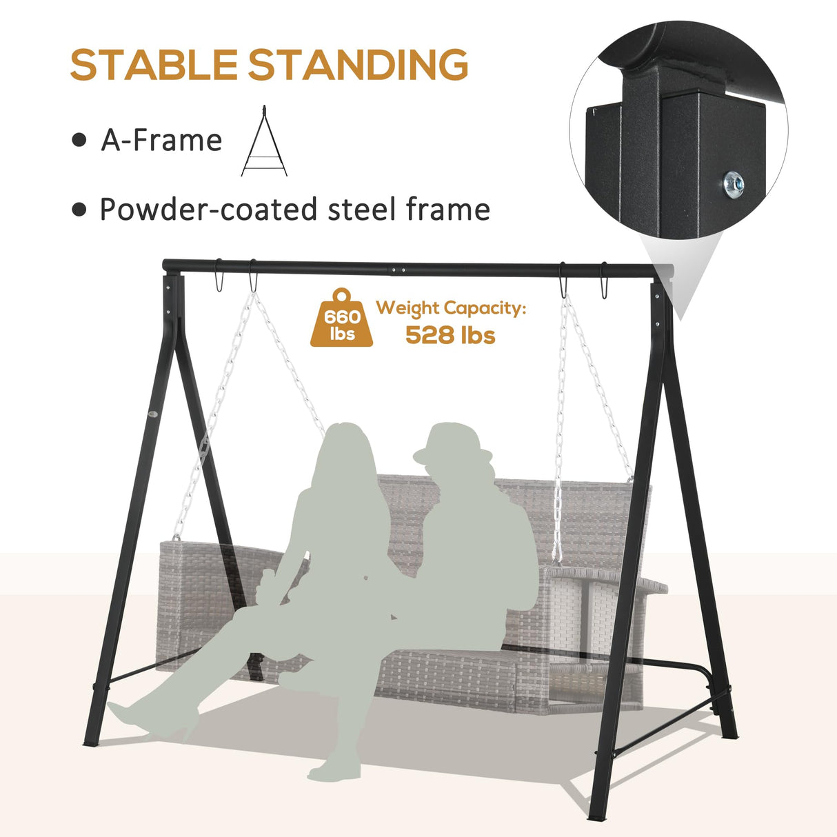 Outsunny Metal Porch Swing Stand, Heavy Duty Swing Frame, Hanging Chair Stand Only, 528 LBS Weight Capacity, for Backyard, Patio, Lawn, Playground, Black Outsunny