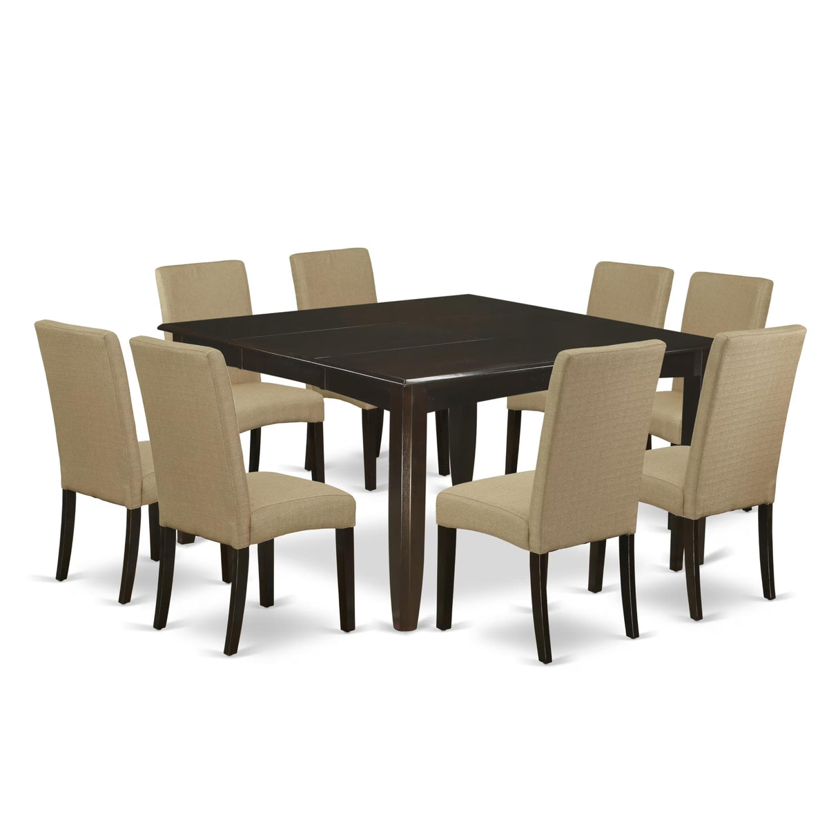 East West Furniture PFDR9-CAP-03 9 Piece Dining Set Includes a Square Dining Room Table with Butterfly Leaf and 8 Brown Linen Fabric Upholstered Parson Chairs, 54x54 Inch, Cappuccino East West Furniture