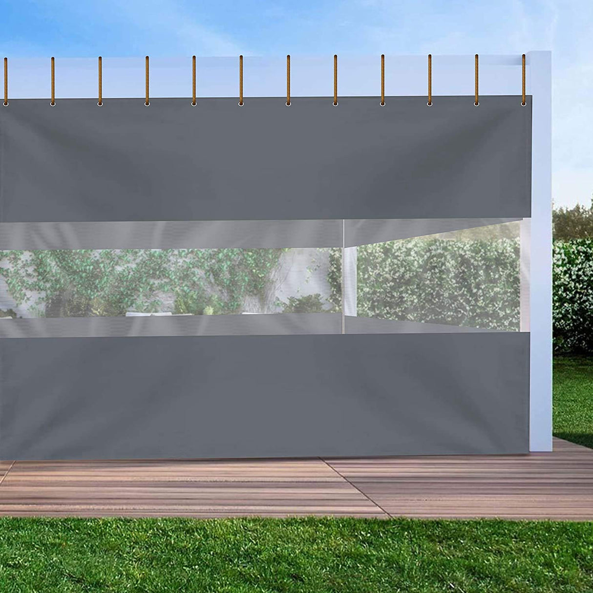 Covers & All Outdoor Clear Panel Curtain, 12 oz Vinyl Outdor Curtains for Patio, Waterproof & Weather Resistant Tarp with Brass Grommets for Pergola, Porch, Gazebos, Balcony (8' H x 15' W Feet, Gray) Covers & All