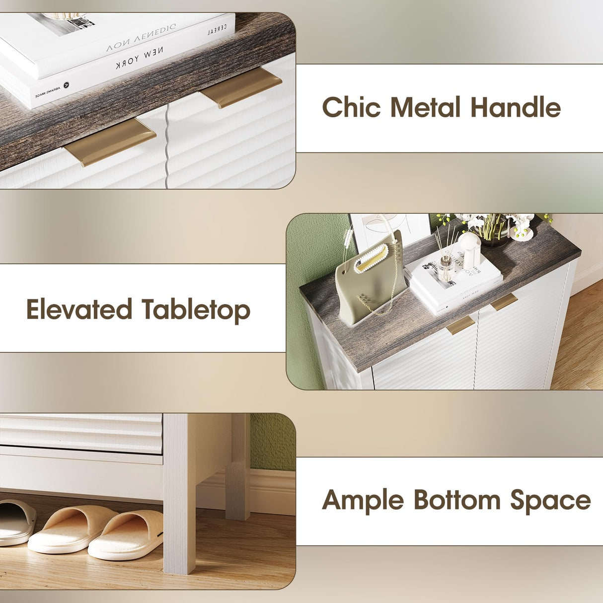 Maupvit 5-Tier Shoe Cabinet with Fluted Doors, Farmhouse Storage Cabinet with Adjustable Shelves, Wooden Shoe Rack Organizer Cabinet for Entryway, Foyer, Hallway, Living Room, White Maupvit