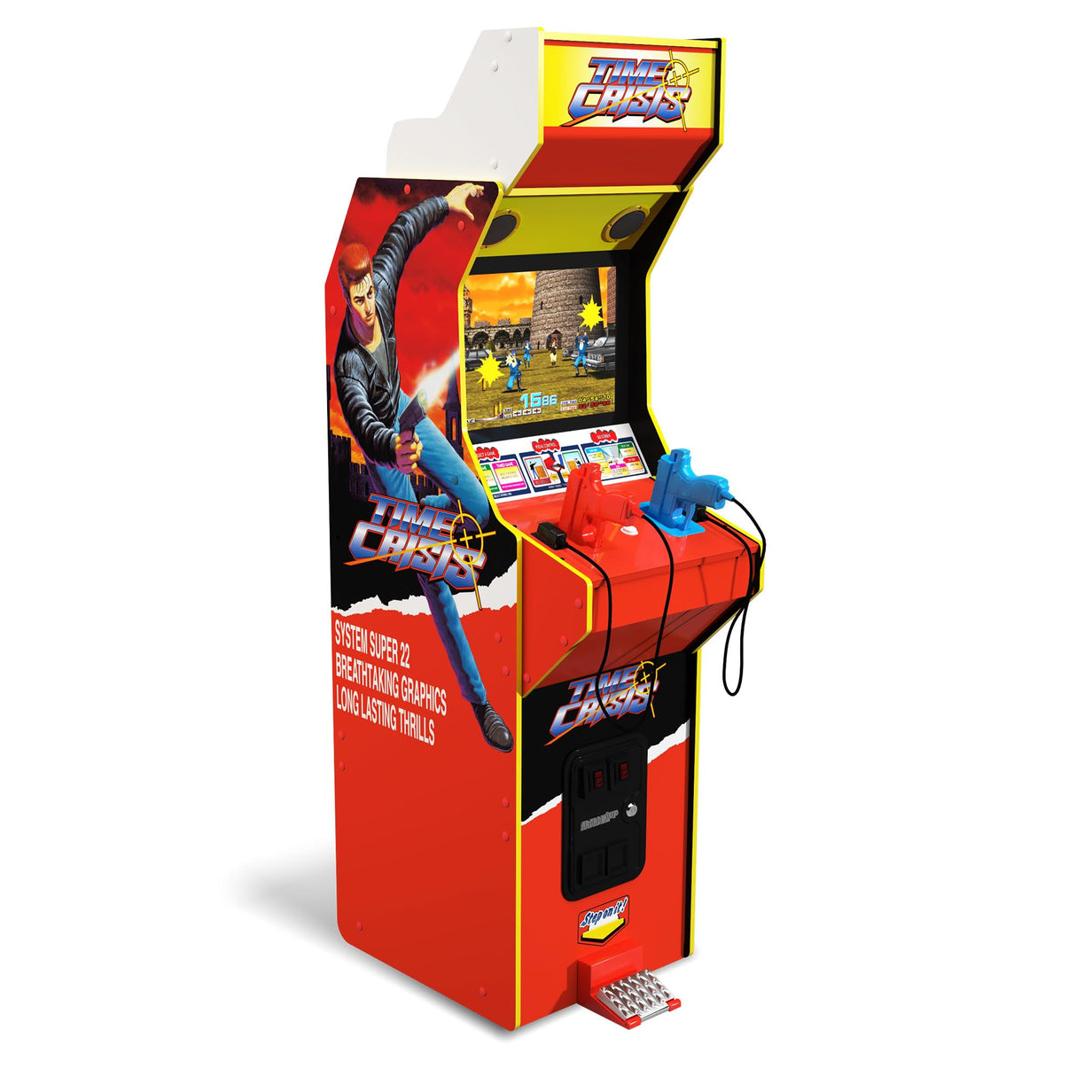 Arcade1Up 17-in High Resolution LCD Screen Multiplayer Time Crisis, Point Blank, & Steel Gunner Light Gun Arcade Machine w/ Stand Up Cabinet for Home ARCADE1UP