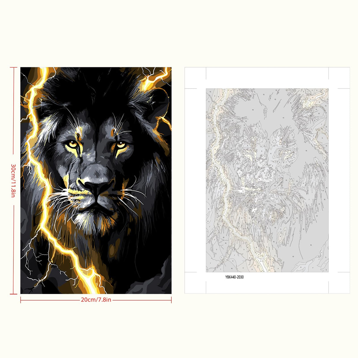 SENQAO Framed Paint by Numbers Kit for Adults Beginners with Wooden Easel, Black Lion Easy Paint by Number Kit with Frame, Watercolor Adult Paint by Number Framed Canvas 7.8x11.8inch SENQAO