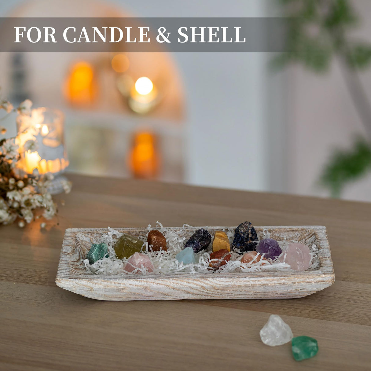 Hanobe Decorative Wood Dough Bowl: Long Wooden Centerpiece Table Decorations Natural Candle Holder Tray Decor Rustic Unfinished Trough Centerpieces for Dining Room Kitchen, White Hanobe