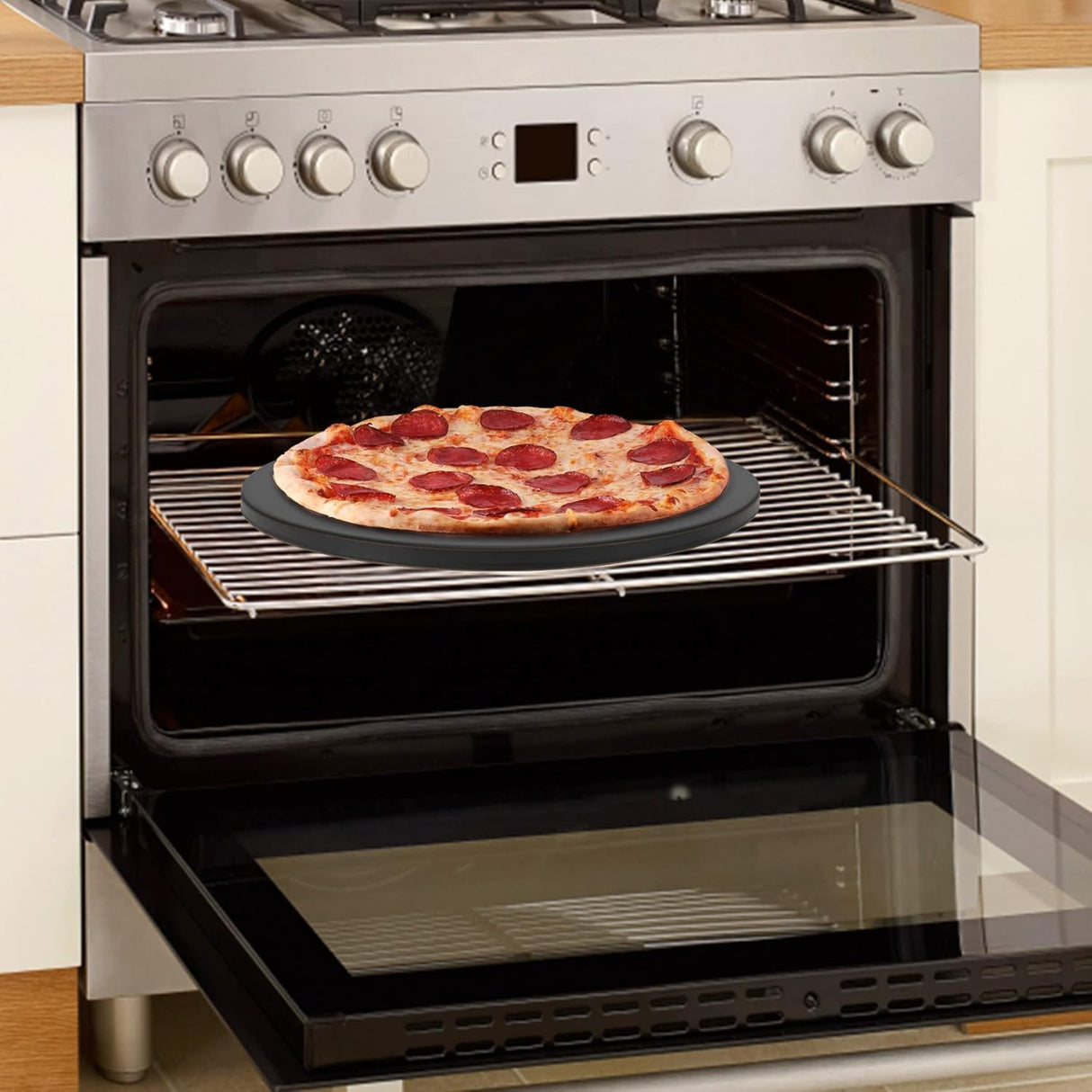 Onlyfire Round Pizza Grilling Stone for Oven, BBQ and Grill - 15” Non-Stick Black Ceramic Baking Stone for Pies, Pastry Bread, Calzone - Home Kitchen Accessories onlyfire