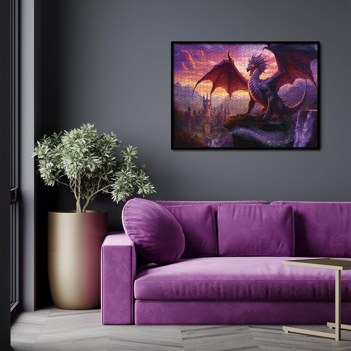 Fantasy Dragon Puzzle for Adults 1000 Pieces, Magic Castle Jigsaw Puzzle, Castle Purple Puzzle BBOLDIN