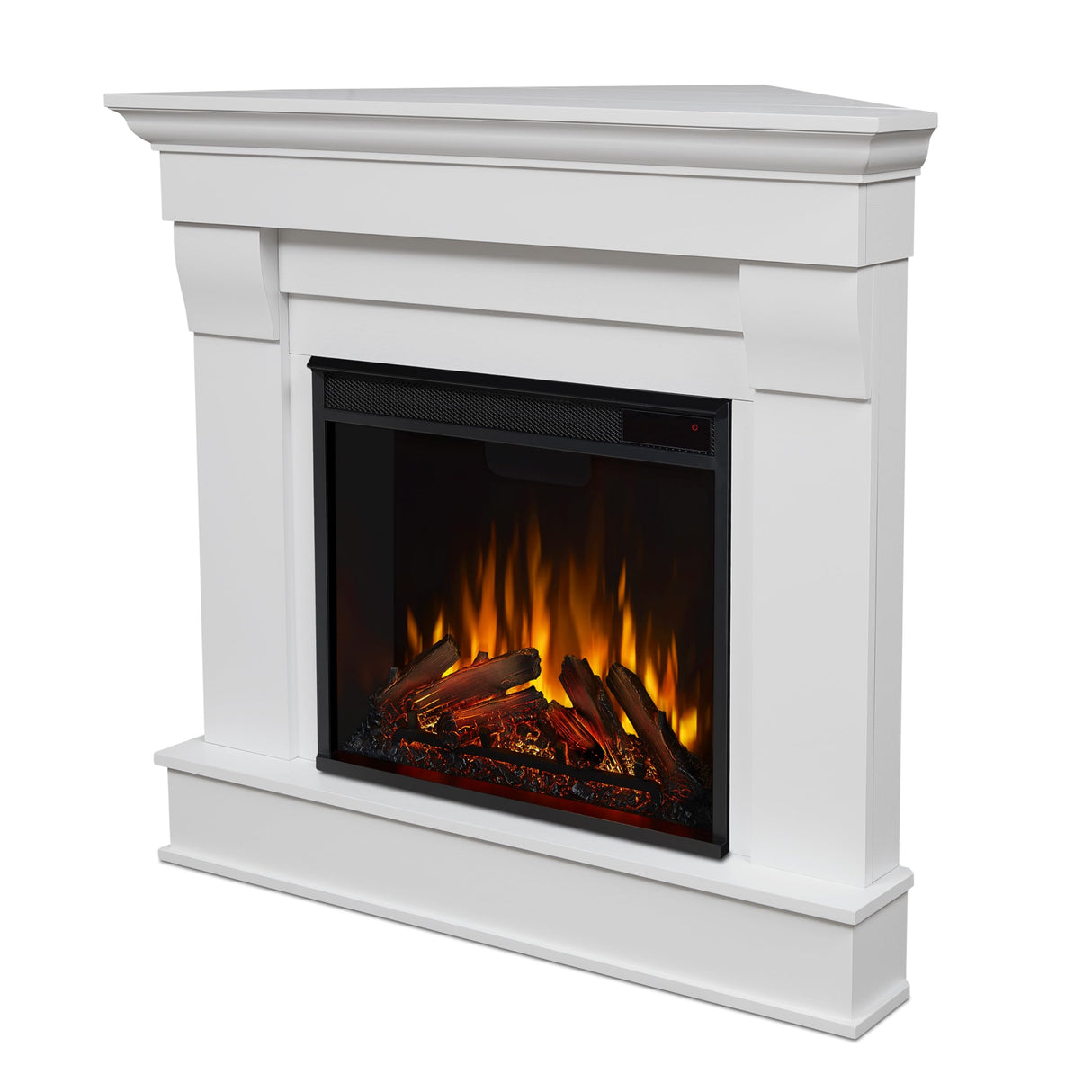 Real Flame Chateau 41" Corner Electric Fireplace with Mantel for Living Room or Bedroom, Replaceable Fireplace Insert Heater, Realistic Log and Flame Effect, Remote Control, Timer, White Real Flame