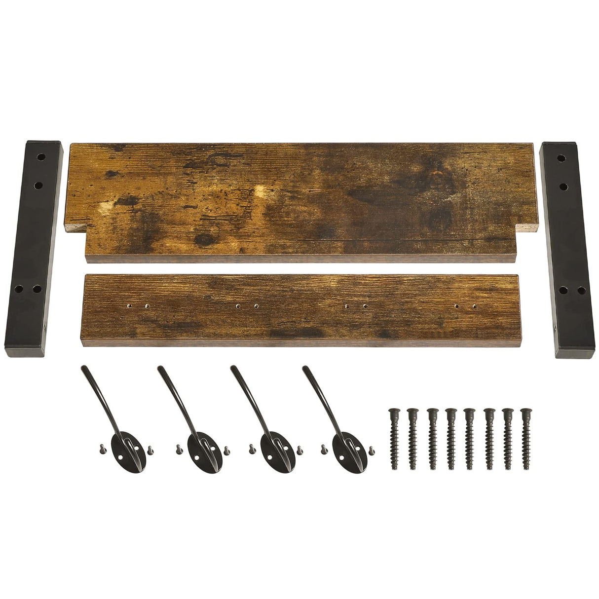 YMYNY Coat Rack Shelf Wall Mounted, Coat Hooks Set of 2, Entryway Coat Hanger with 8 Hooks, 31.5" Wall Floating Shelf with Hat Rack, for Kitchen, Bedroom, Bathroom, Rustic Brown UHWS001H-2 YMYNY