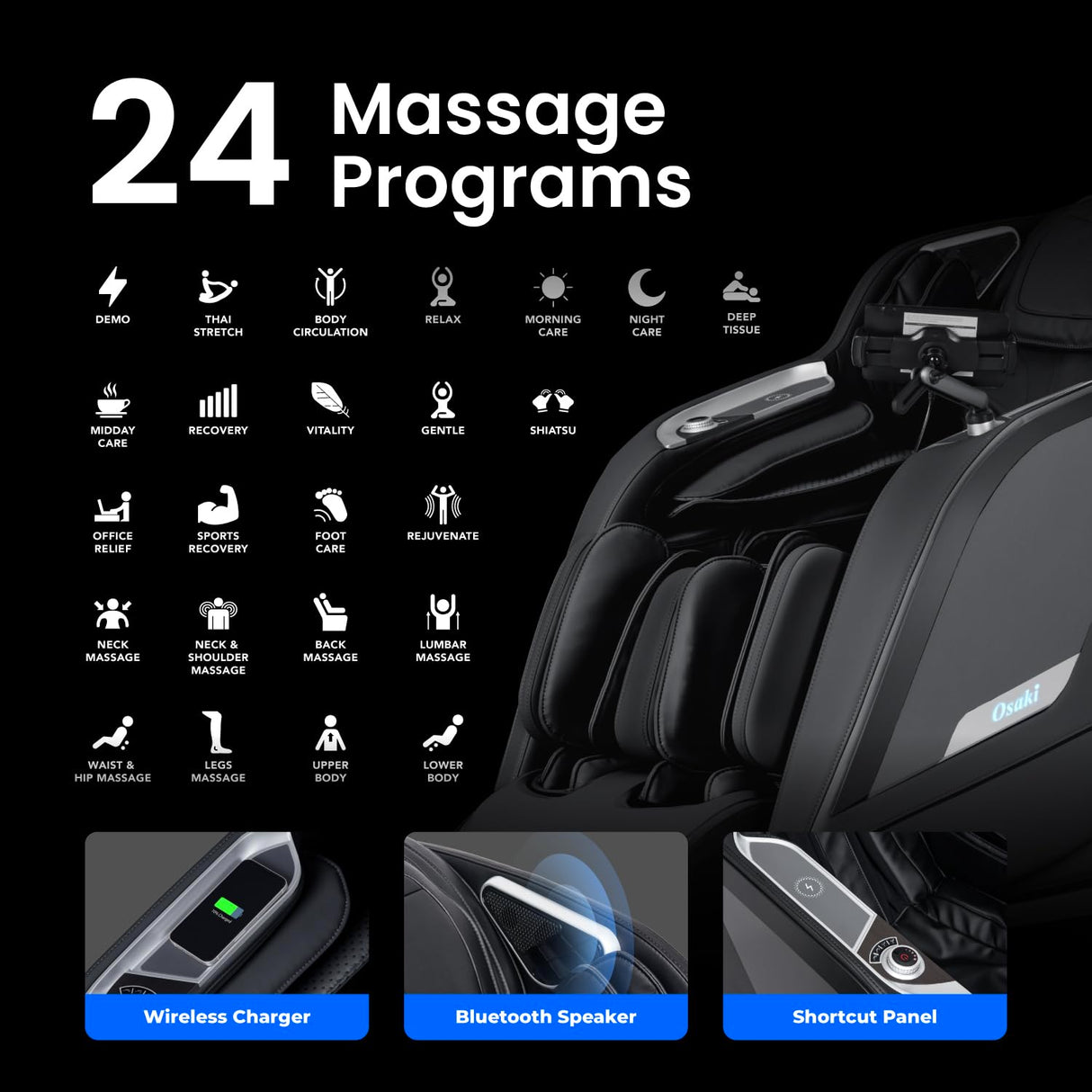Osaki Vibe 4D l 4D Massage Mechanism l Automatic Body Scan l Deep Calf-Kneading l Space-Saving Technology l 3-Stage Zero Gravity l 32-Cell Full Body Air Massage Osaki