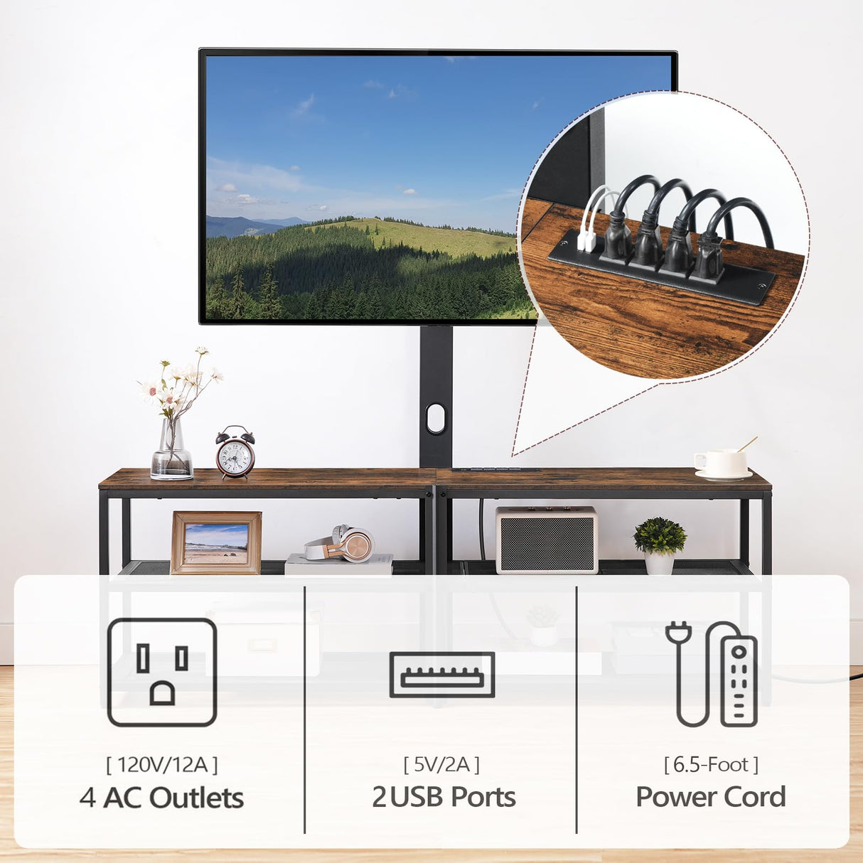 MAHANCRIS 59" TV Stand with Mount and 4 Power Outlets, Entertainment Center Media Console, Swivel TV Stand Mount up to 75 inch TVs, Height Adjustable, Metal Frame for Living Room, Bedroom TVHR35E01V MAHANCRIS