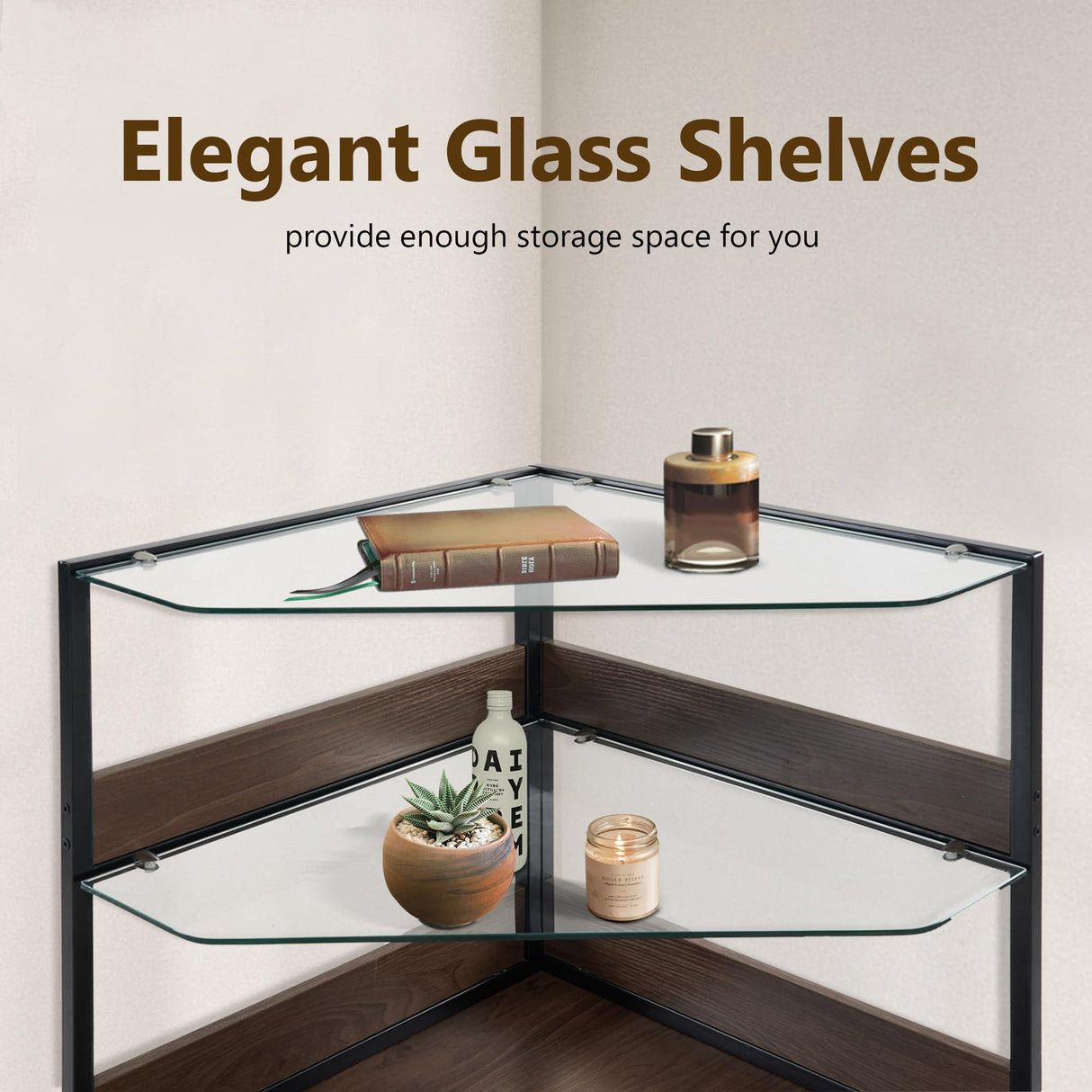 MCombo Small Corner Dog Crate Furniture with Glass Shelves, Wooden Dog Kennel Furniture with Door, Pet Crate Indoor Use, CN17 (White and Brown) MCombo