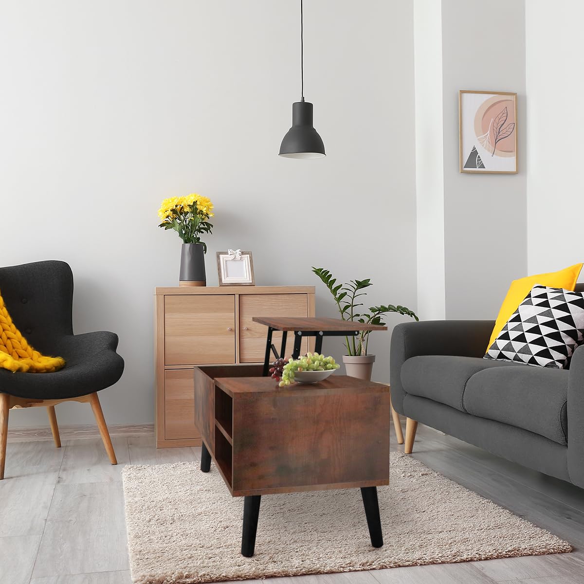 Lifetime Home Lift Top Coffee Table with Hidden Compartment - Modern Living Room Dining Table with Rising Tabletop Lifttop Desk for Apartment, Home, Condo Lifetime Home