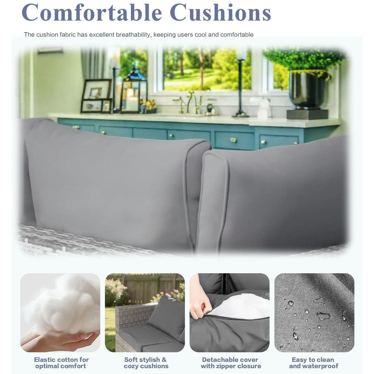 XTWEEX 7-Piece Outdoor Rattan Sectional Sofa Set, Wicker Patio Furniture with Coffee Table, Grey Cushions, Patio Conversation Set for Your Villa, Balcony, Porch, Backyard XTWEEX