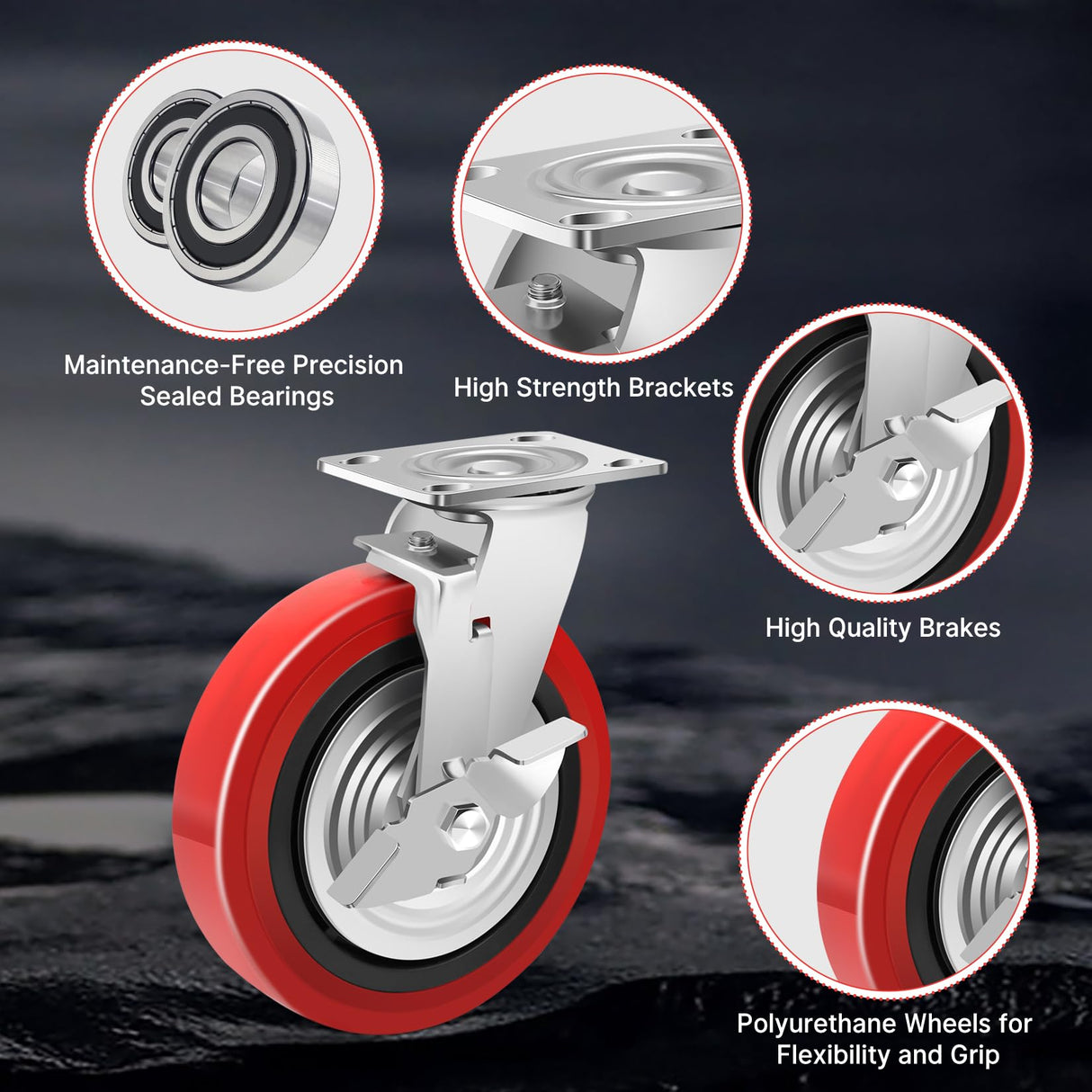 Nefish 8 Inch Heavy Duty Casters Wheels, Industrial Grade Polyurethane Casters Set of 4 with Dual Ball Bearing, Solid Polyurethane Wheel 6000 Lb, Plate Swivel Casters for Cart, Industrial, Machine Nefish