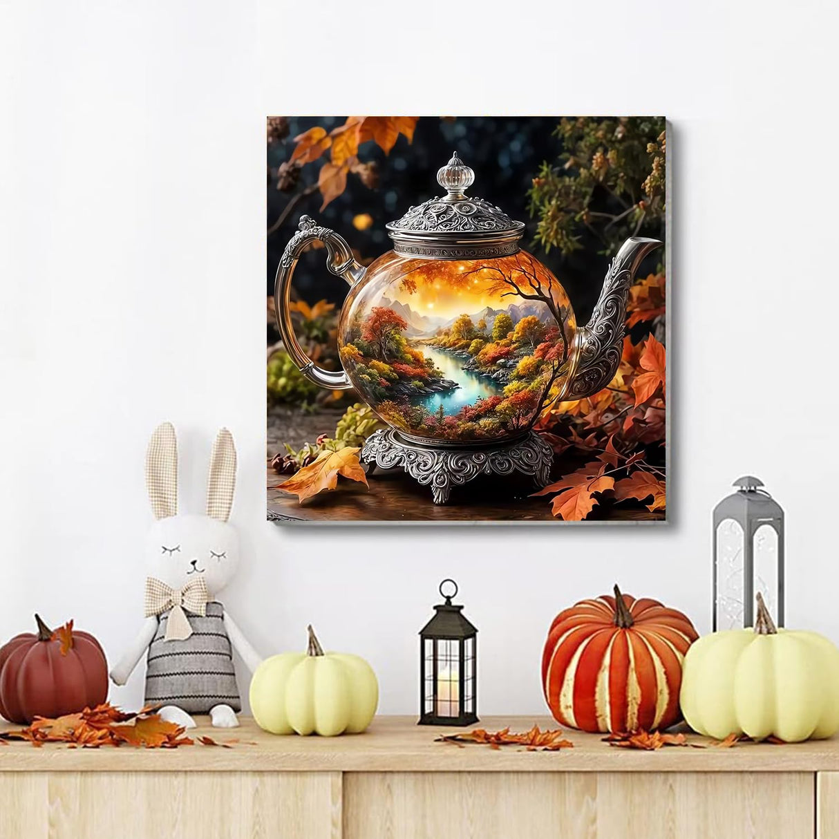 DAZZLEDOTS Diamond Art Kits for Adults, Diamond Painting Kits for Beginners, Autumn Landscape Tree Diamonds Art Painting Kits, Kettle 5D Round Full Drill Crafts Kits Home Decor Gifts 13.8x13.8inch DAZZLEDOTS