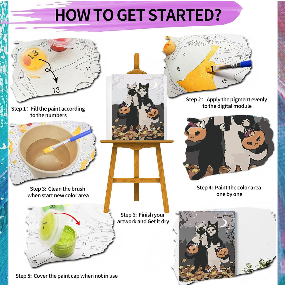 Halloween Paint by Numbers Kits for Adults - Painting by Numbers Kit Halloween, Cat Adults Paint by Number Kits on Canvas Without Frame Oil Painting Acrylic Paints for Home Wall Decor 16X20 inch ajepon