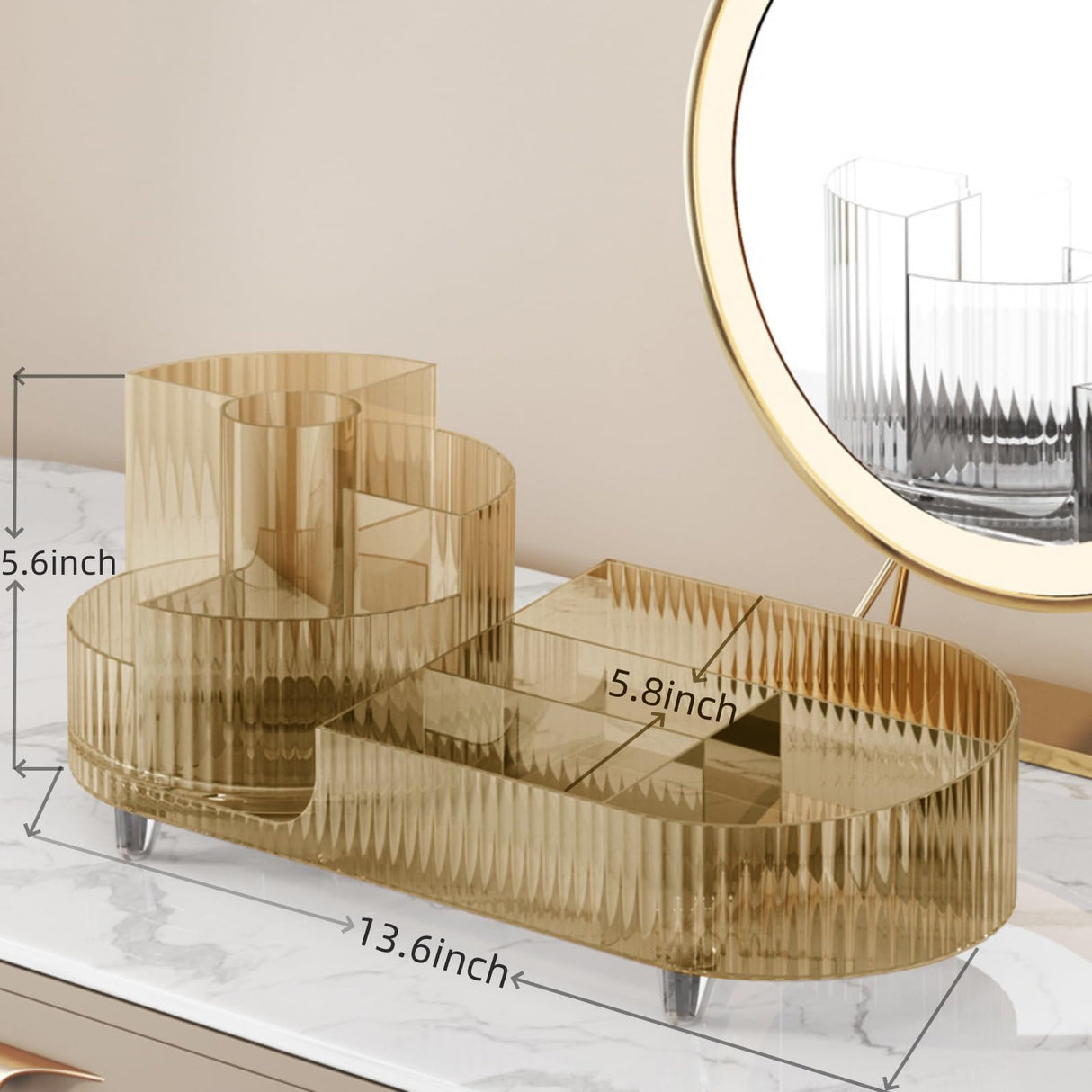 Rotating makeup organizer,Large Capacity Cosmetic Display Case, easy to hold all of your makeup products, at least 20 makeup brushes/eyeliner,10 lipsticks,8 skincare products(Crystal Amber) Booklov