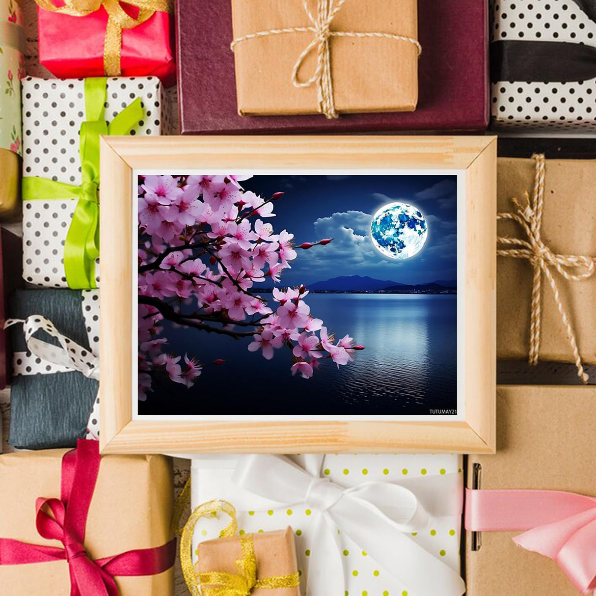 TUTUMAY21 5D Spring Cherry Blossom Diamond Painting Kits for Adults, Spring Cherry Blossom in Air DIY Full Drill Crystal Arts and Crafts, Gem Art Paints Home Wall Decor Gifts 12x16 inch TUTUMAY21