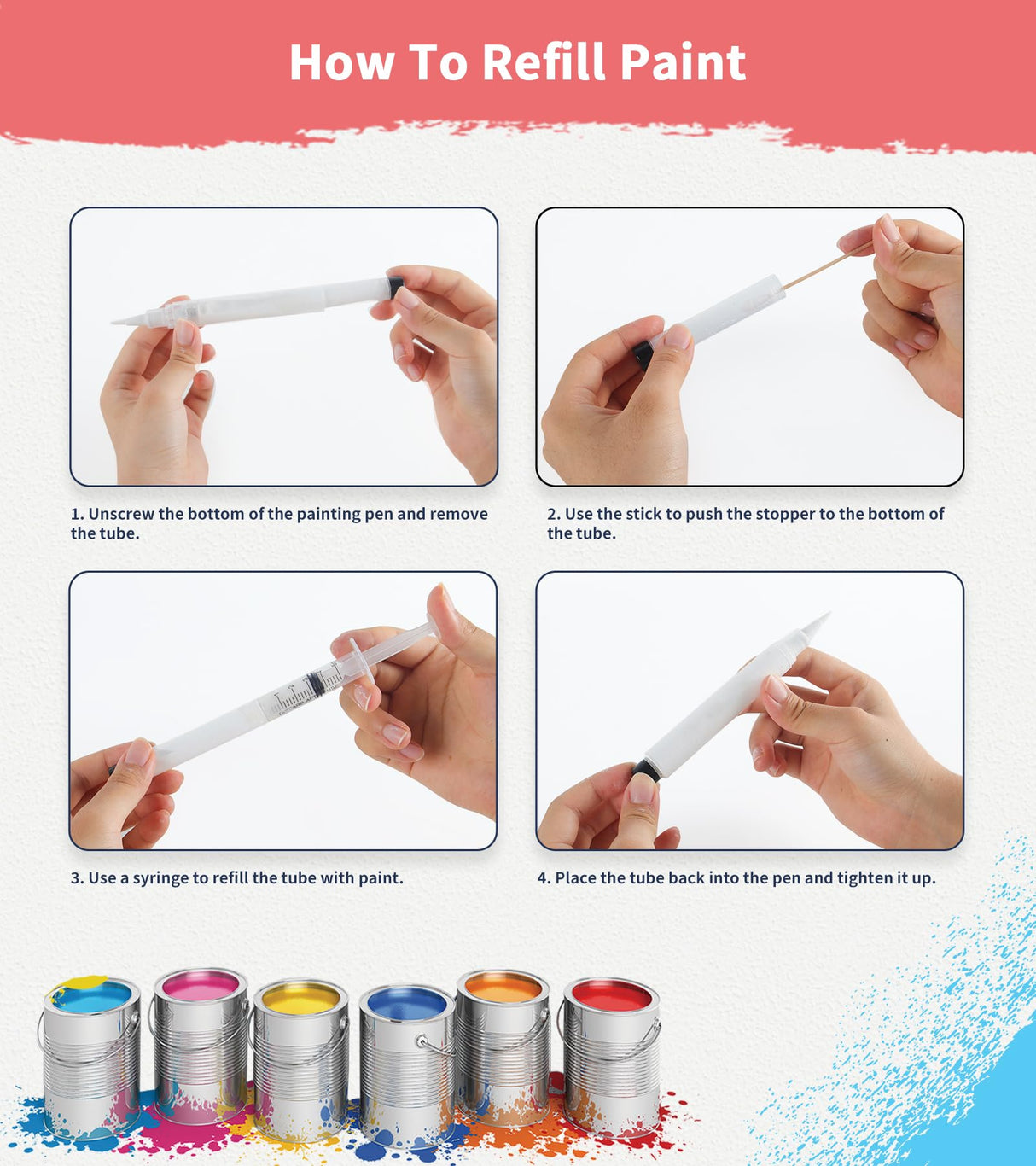 Fillable Touch Up Paint Pen Brush, 3 Pcs Paint Pen for Wall Touch Up, Refillable Paint Pens for Walls, Wood Floors, Cabinets, Windows, Doors (6 Pcs(Pack of 1)) YULOFMVE
