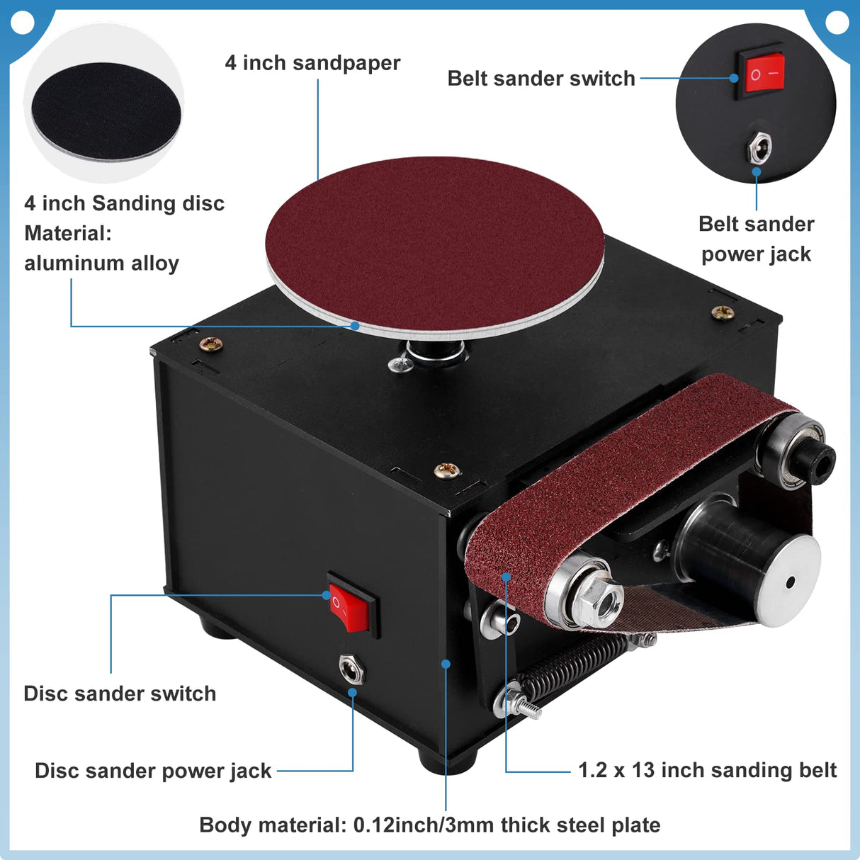 2 in 1 Mini Belt Disc Sander,4 Inch Sanding Disc Machine,1.18 x 13 inch Belt Sander 8000RPM for Knife Sharpening, Wood, Crafts, Metal, Stone, and Scissors Grinding Poiget