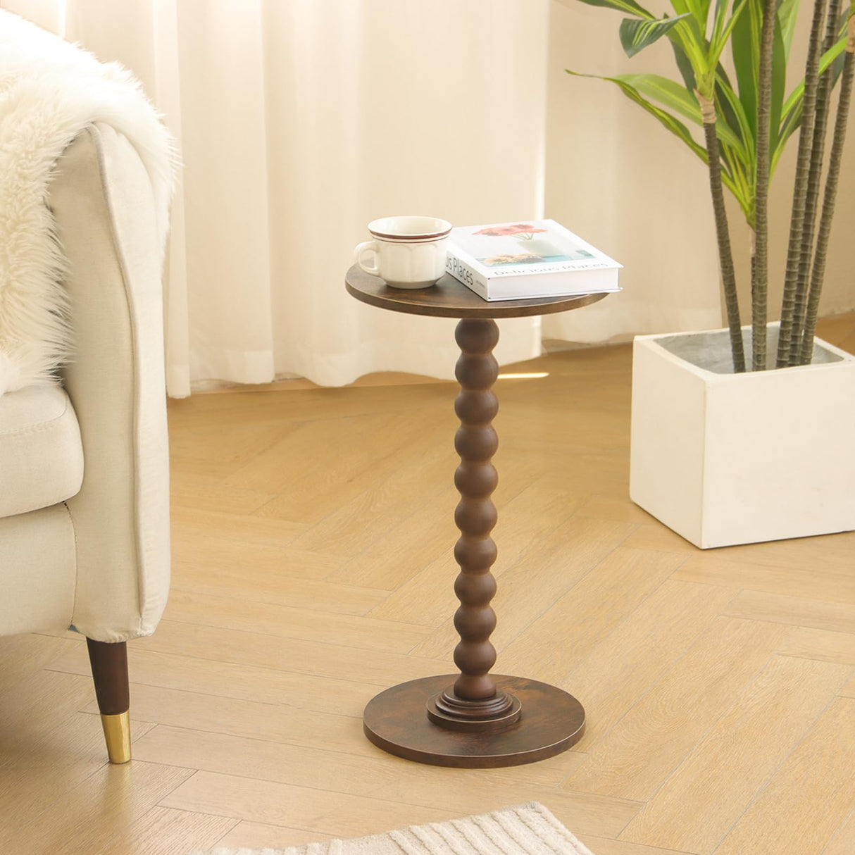 Fultyle Round Side Table, Small Drink Table for Small Spaces, Modern Accent End Table Coffee Table with Solid Wood Leg for Living Room, Bedroom, Corners, and Office (Rustic Brown) Fultyle